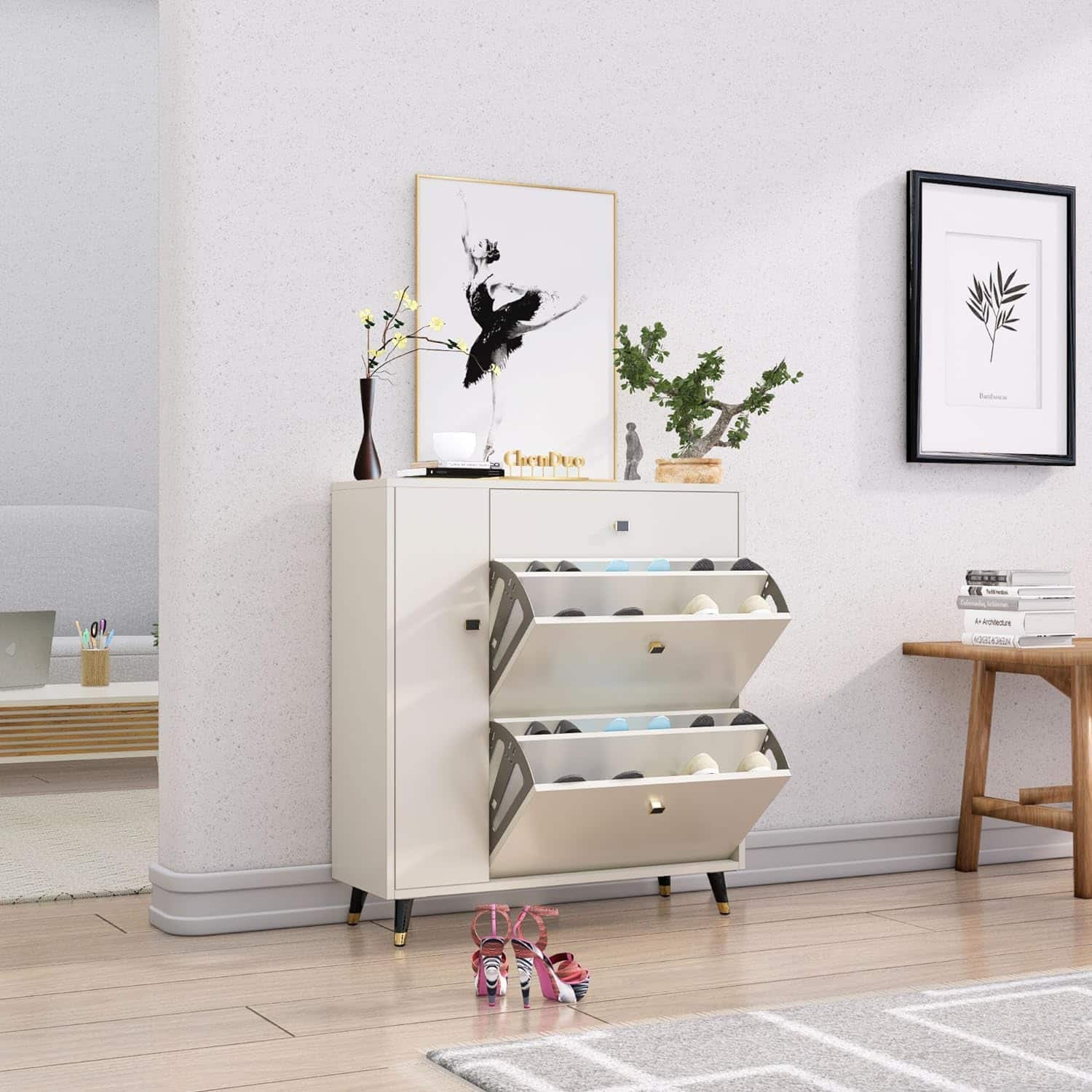 Hexa Red Engineered Wood Shoe Rack in Frosty White Colour - HexaRed