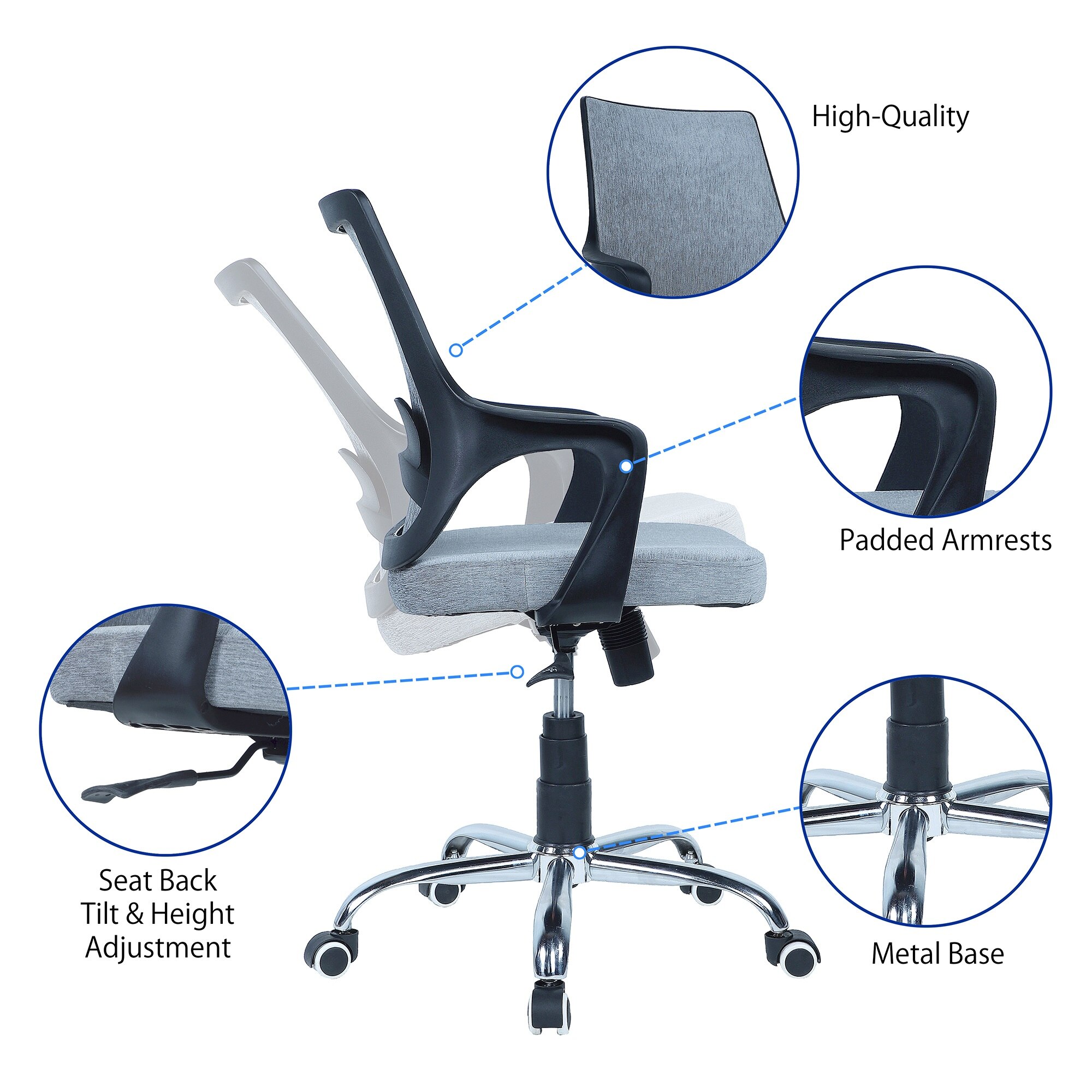 Innsightt Mid Back Ergonomic Chair in Grey Colour