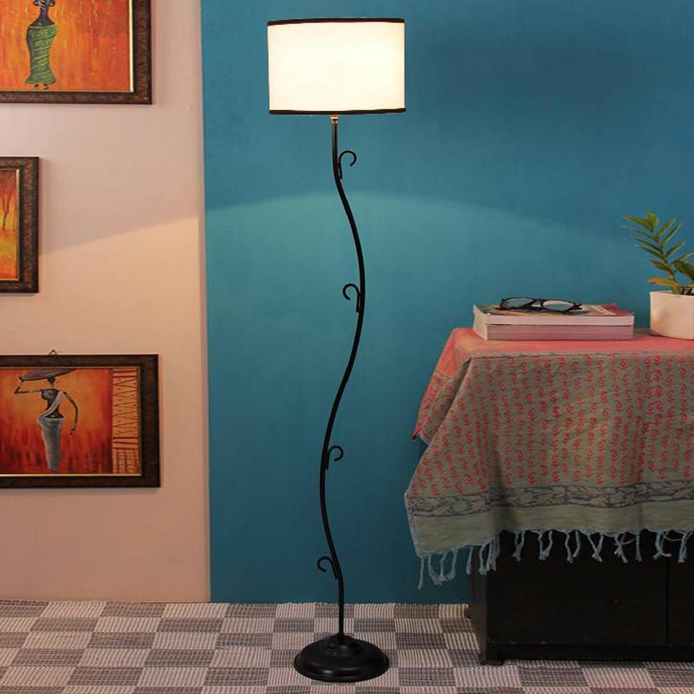 Cloeva Multicolour Fabric Floor Lamp with Black Iron Base - Devansh