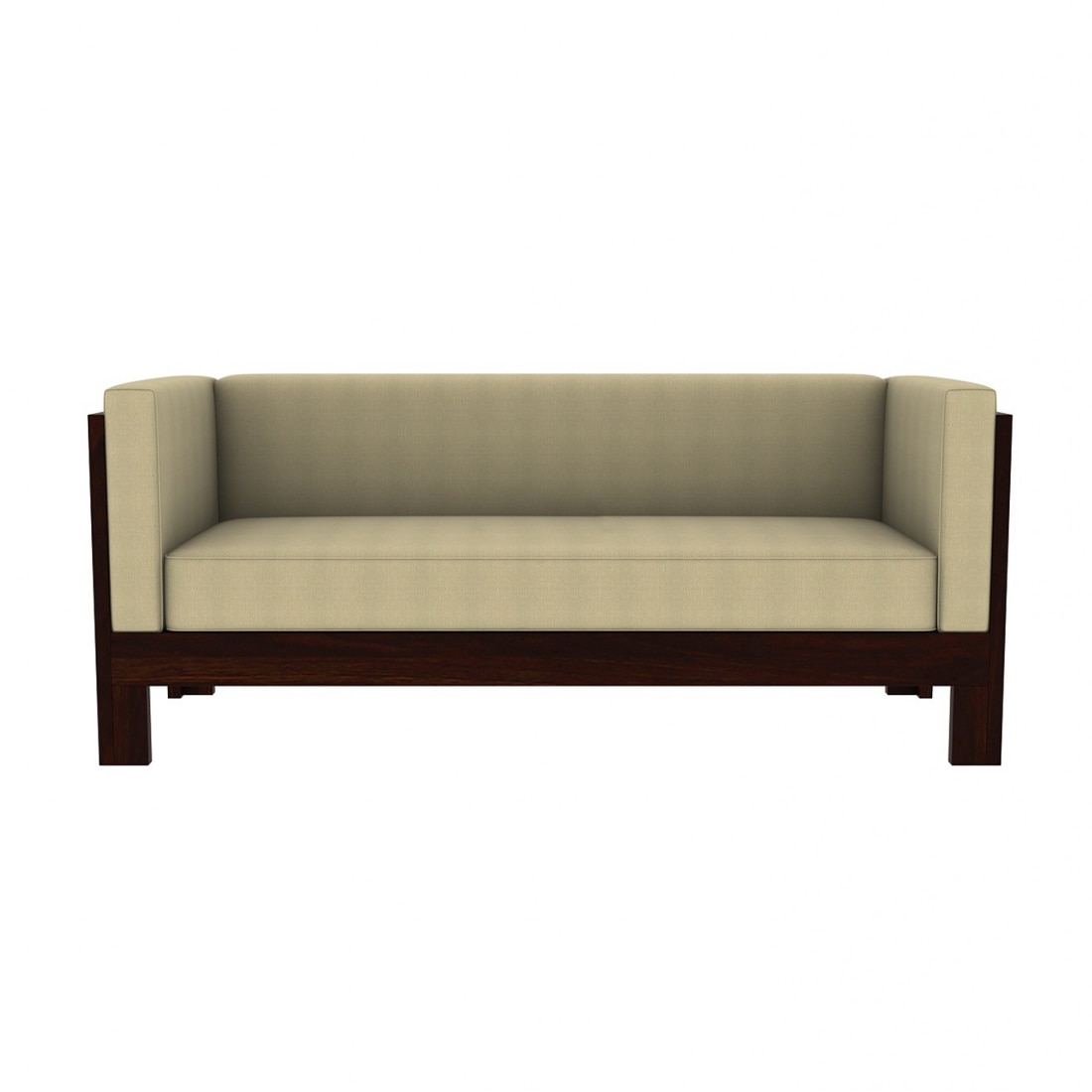 Prashiv 3+1+1 Seater Wooden Sofa (Creame Colour, Walnut Finish)