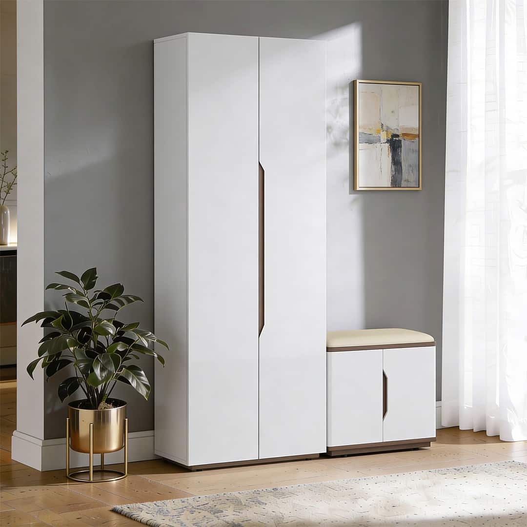 Baltoro 20 Pair Shoe Rack with Seating in White Finish