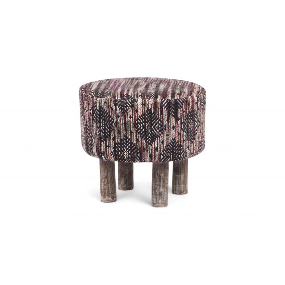 Morgan Solid Wood Pouf Stool in Black Diamond Jackard fabric