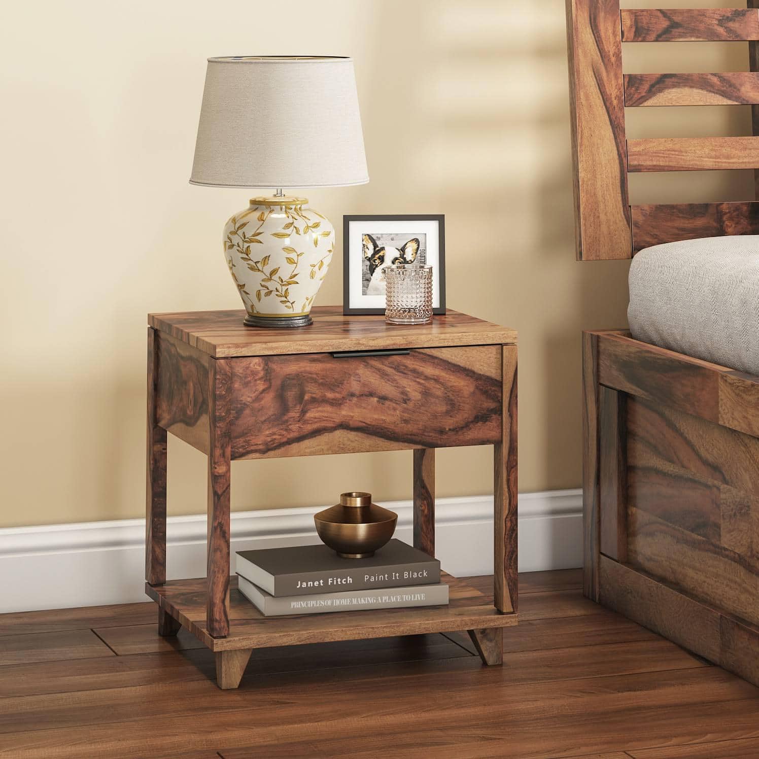 Capri Bedside Table Teak Finish