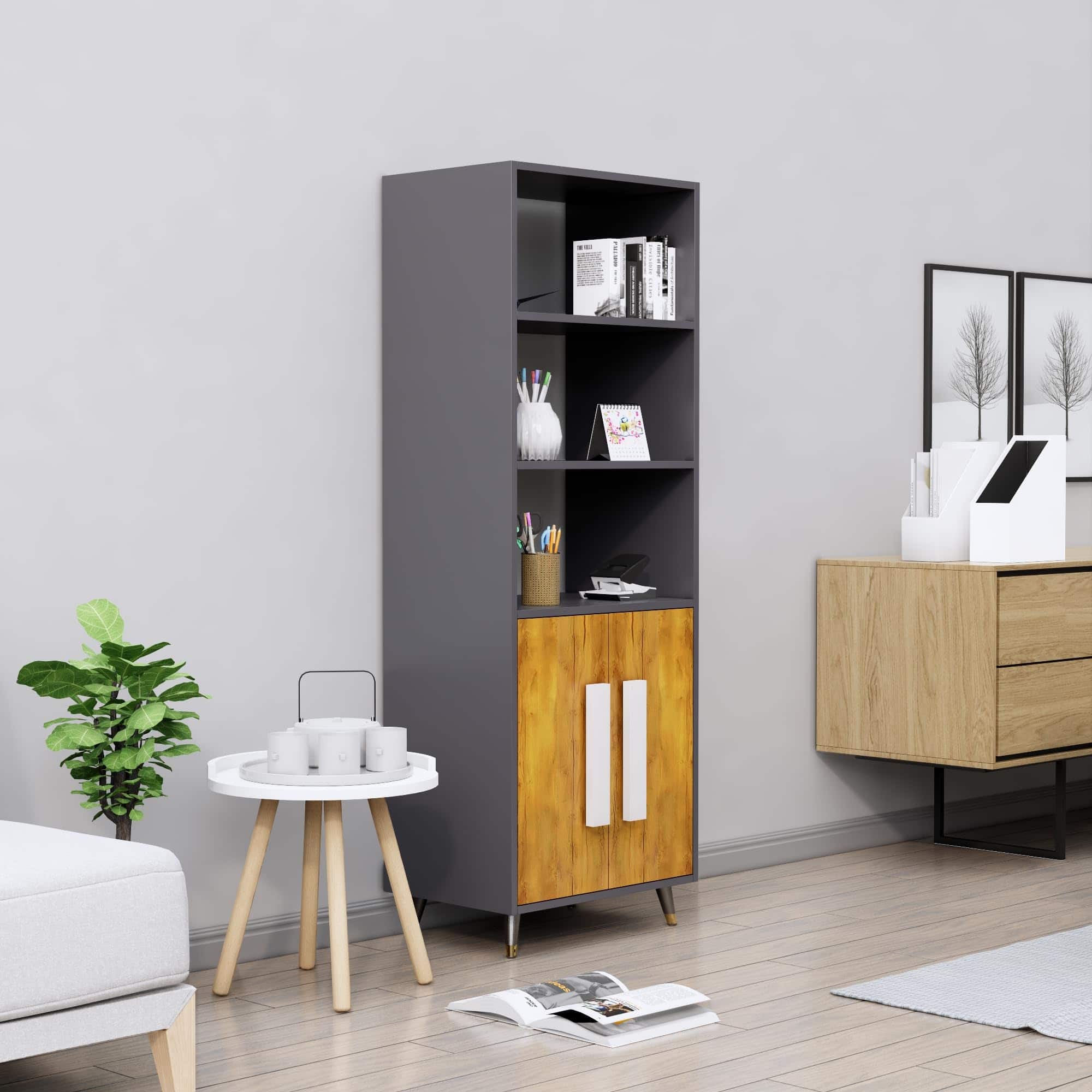 Hexa Engineered Wood Bookshelf Multipurpose Storage Rack in Slate Grey and Giant Wood Colour - HexaRed