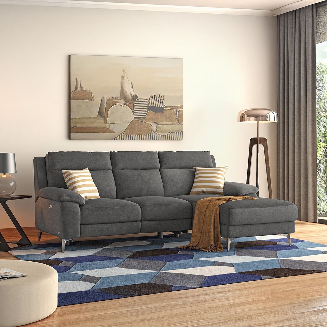 Emila Right Aligned Three Seater Sectional Recliner in Grey Colour