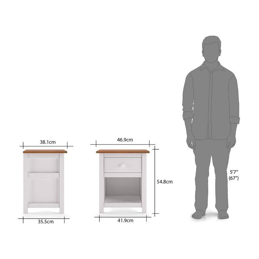 Evelyn Rubber Wood Bedside Table in White Finish