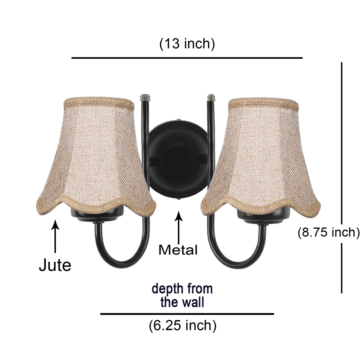 Devansh Dual Black Metal  Wallmounted Lamp With Beige Jute  Shade