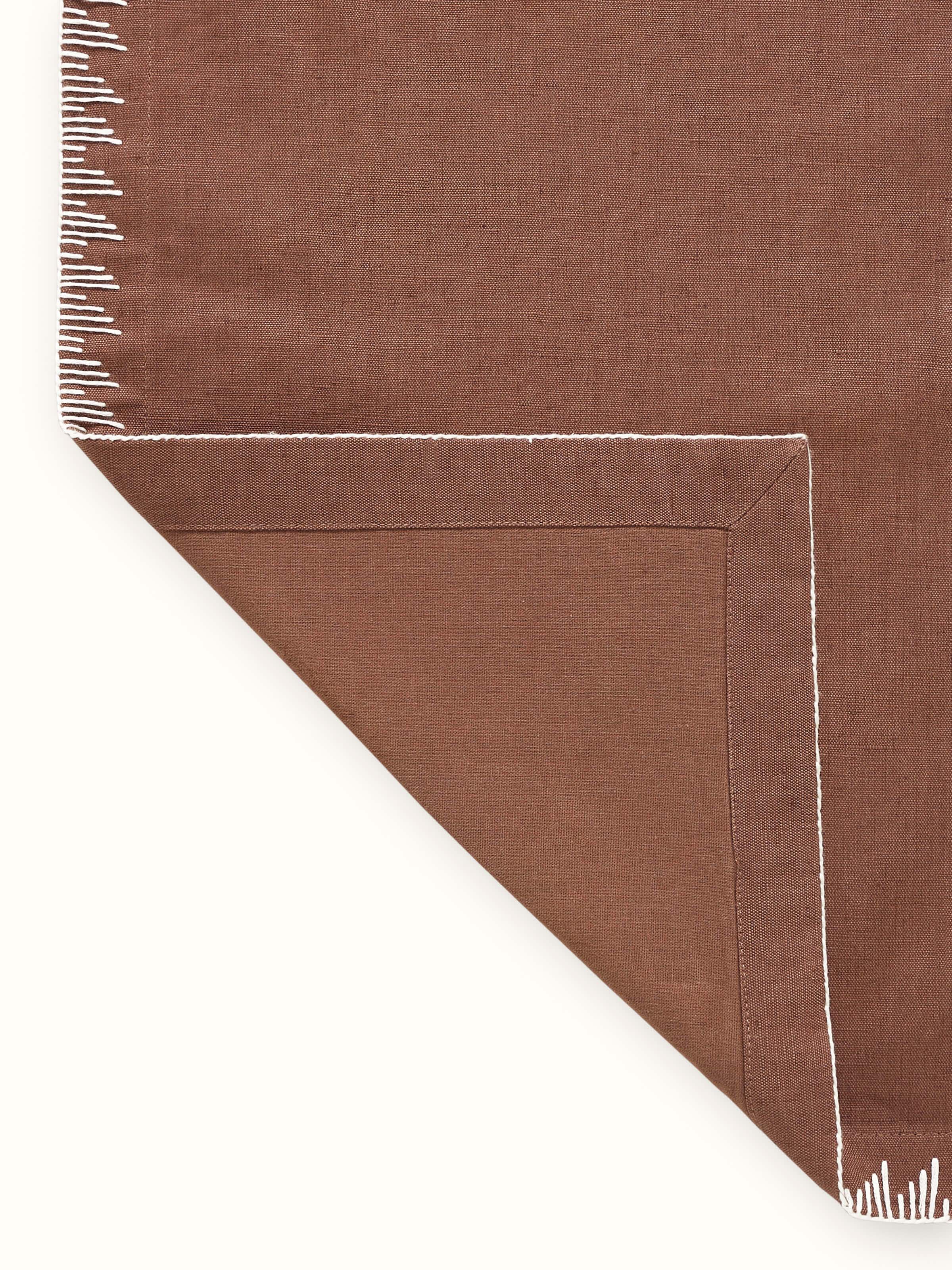 Back side view of Parvat brown linen cotton hand embroidered table mat