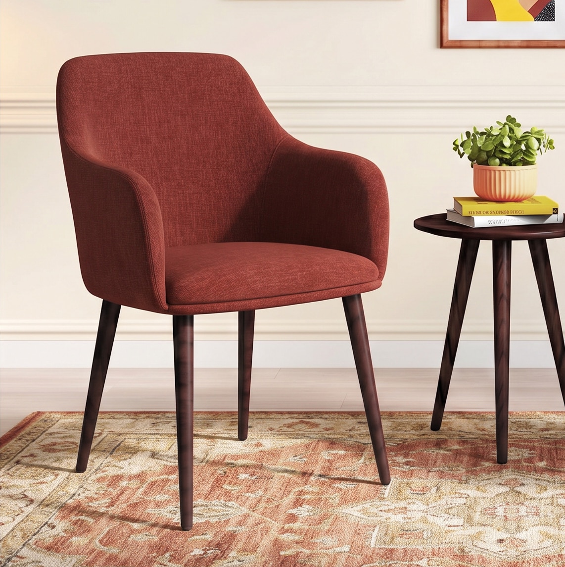 Owen Fabric Lounge Chair in Dark Coral Colour - Urban Ladder