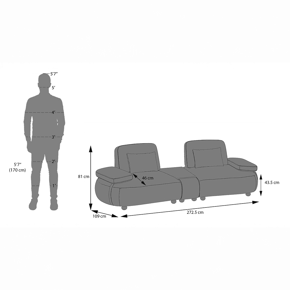 Soho 3 Seater Fabric Sofa With Modular Wood Top Table In Turtledove Fabric