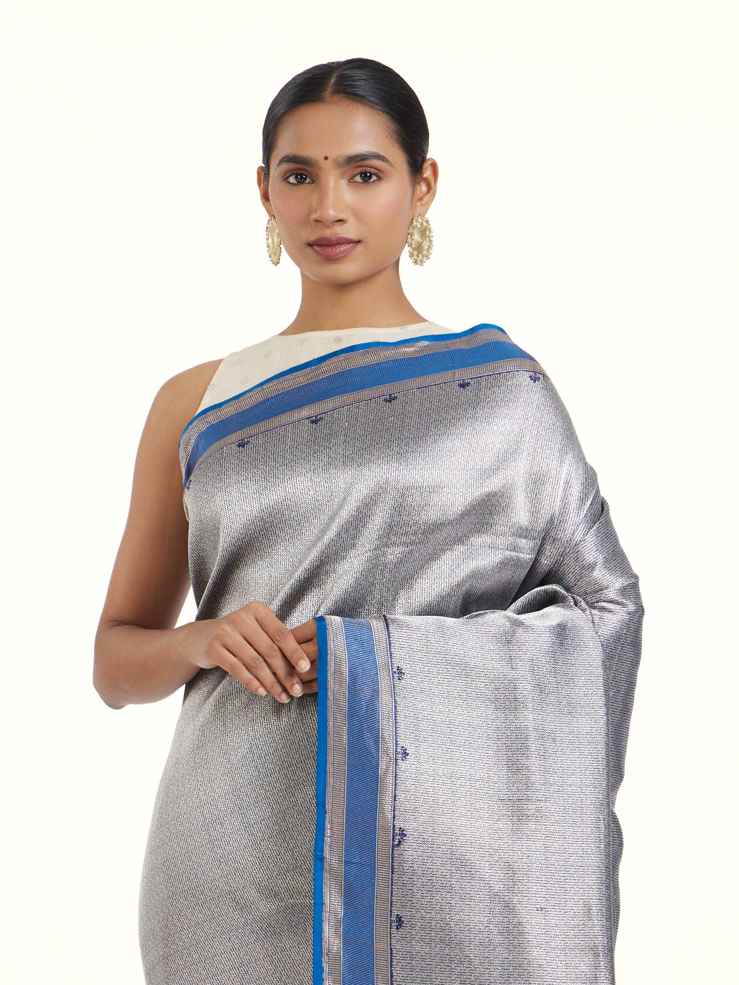 Navy Banarasi Brocade Silk Saree