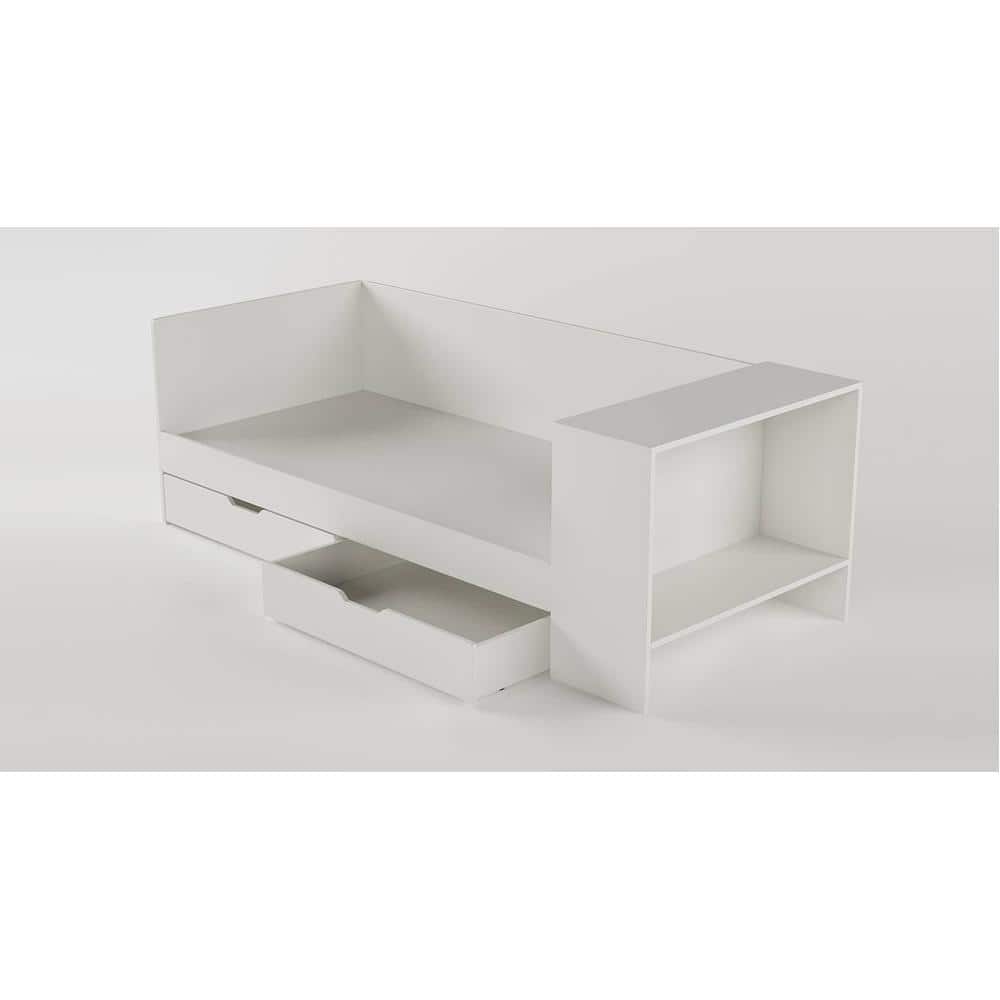 Corner Engineered Wood Drawer Storage Bed in Red Colour