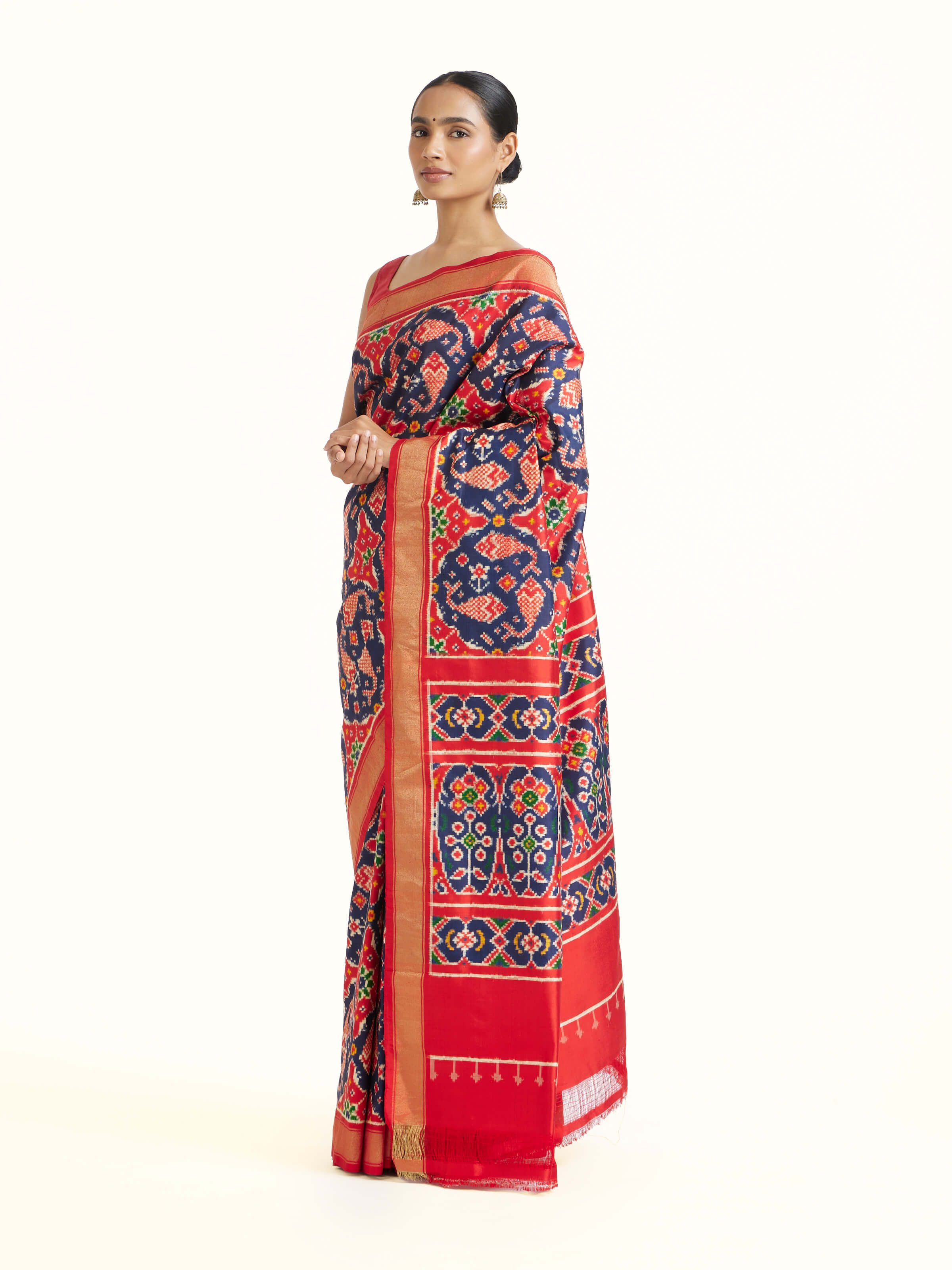 Navy Double Ikat Silk Saree