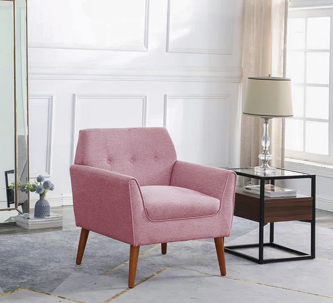 Thomas Fabric Lounge Chair in Pink Colour - KURSIWALLAH