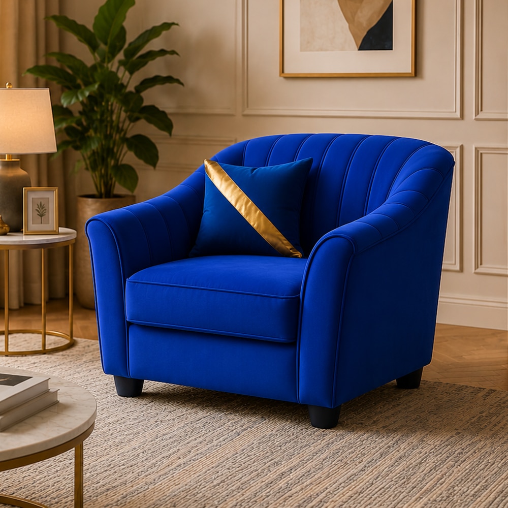 Hamaz 1 Seater Sofa In Fabric Blue Color - AIAN Enterprises