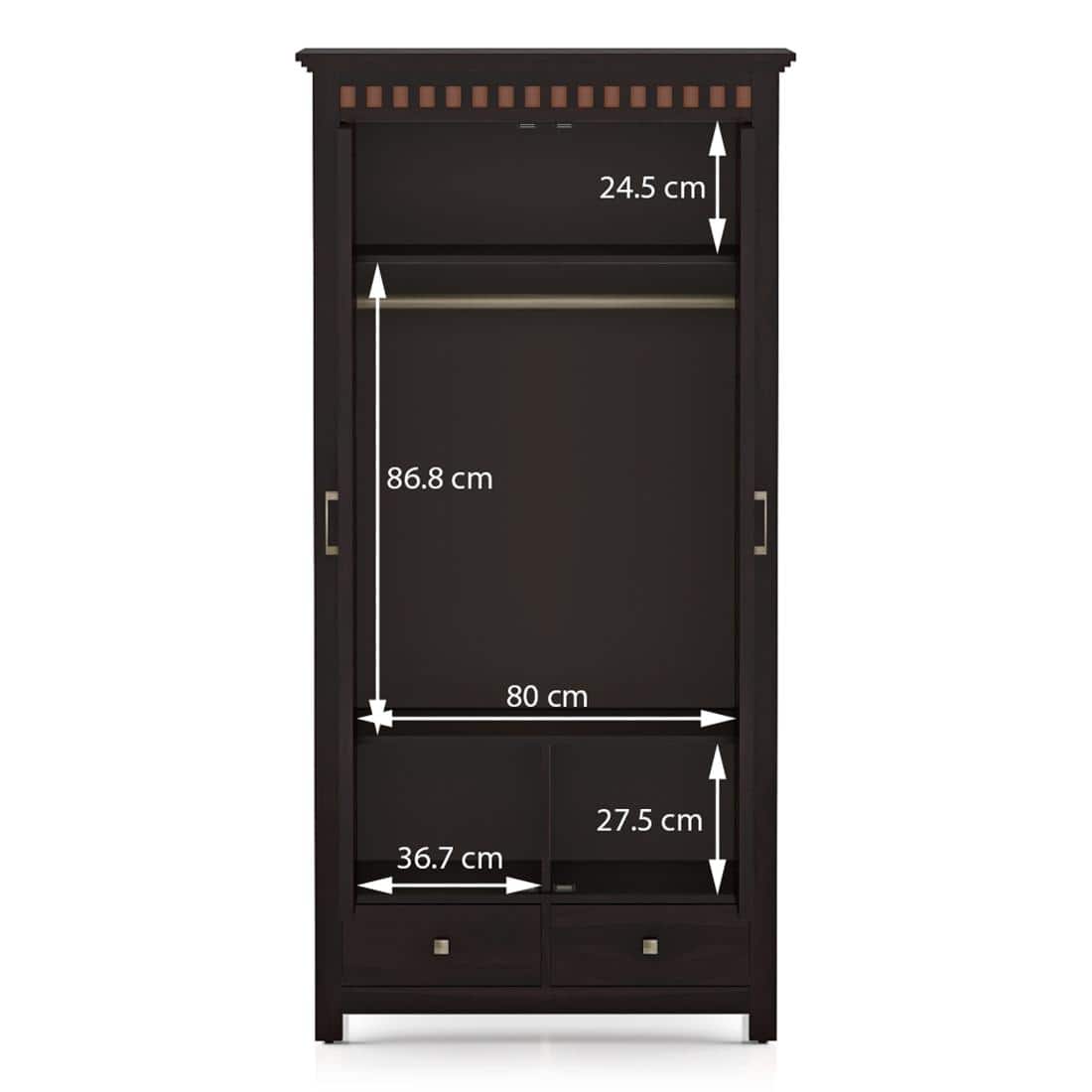 Fidora Solid Wood 2 Door Wardrobe in Mahogany Finish