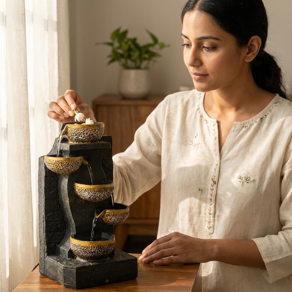 Water Fountain Zen Harmony Cascading Water Fountain in Multicolor Colour - Vedas