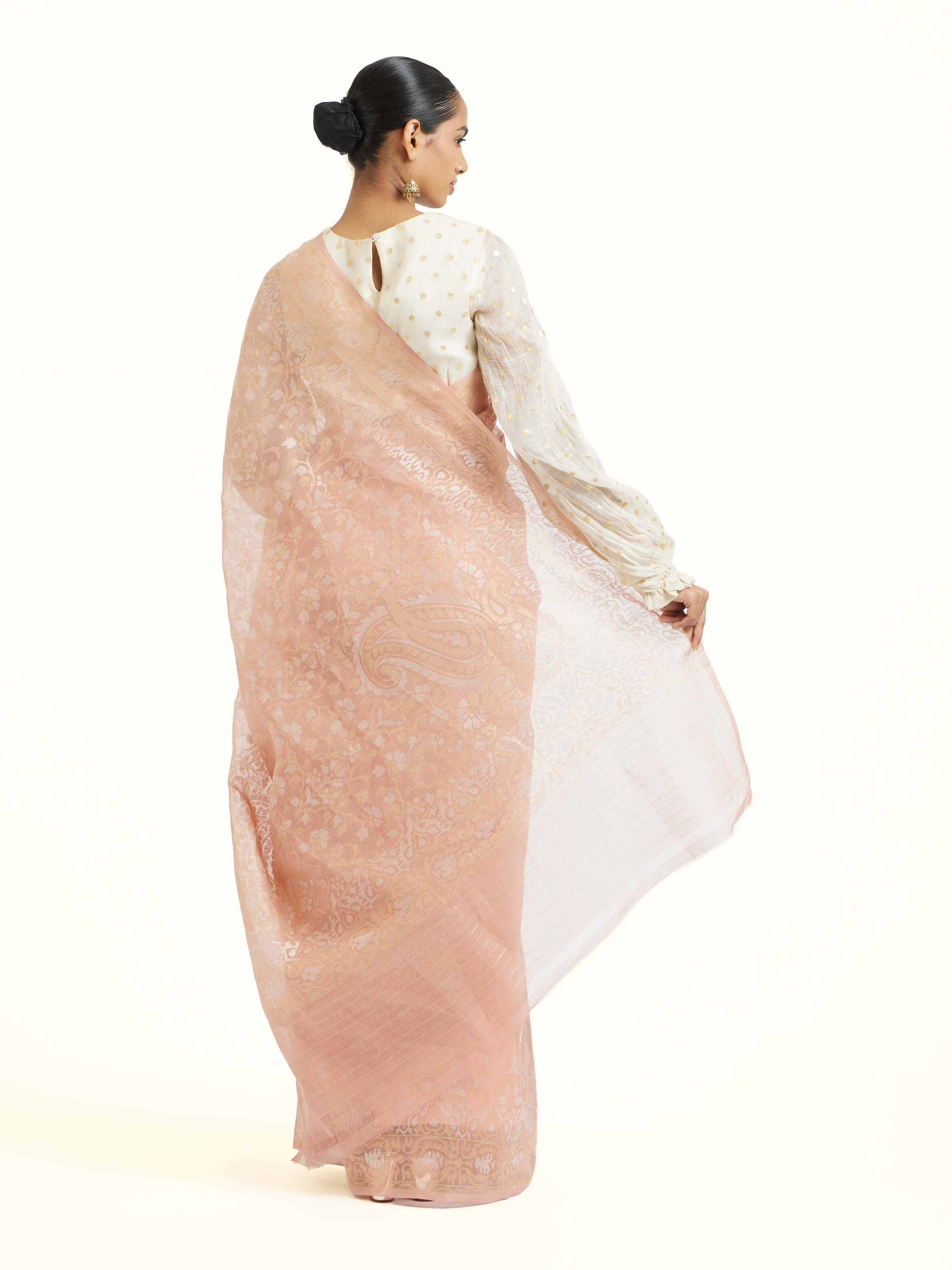 Tan Cotton Awadh Jamdani Banarasi Saree
