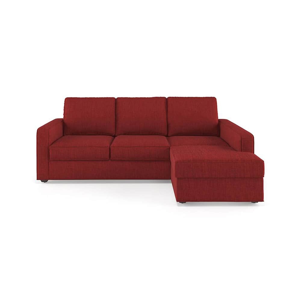 Apollo Sofa (Colour : Salsa Red, Cushion : Hard, Back Type : Regular, Seating Capacity : Right Aligned 2 Seater + Right Aligned Chaise + Ottoman) - Urban Ladder