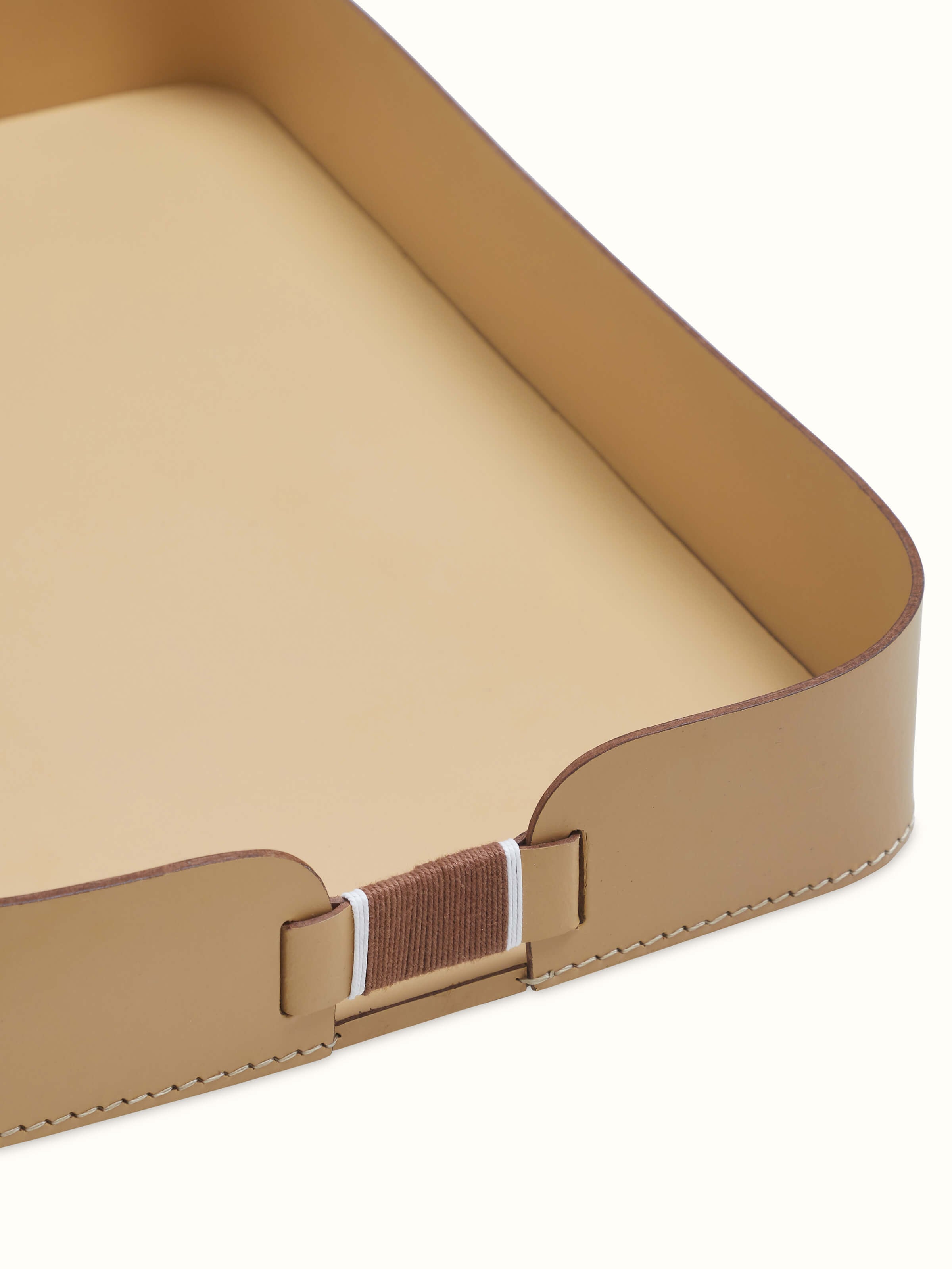 Close-up of Leather Desk Organiser Tray highlighting the texture and precision of the leather and compartments