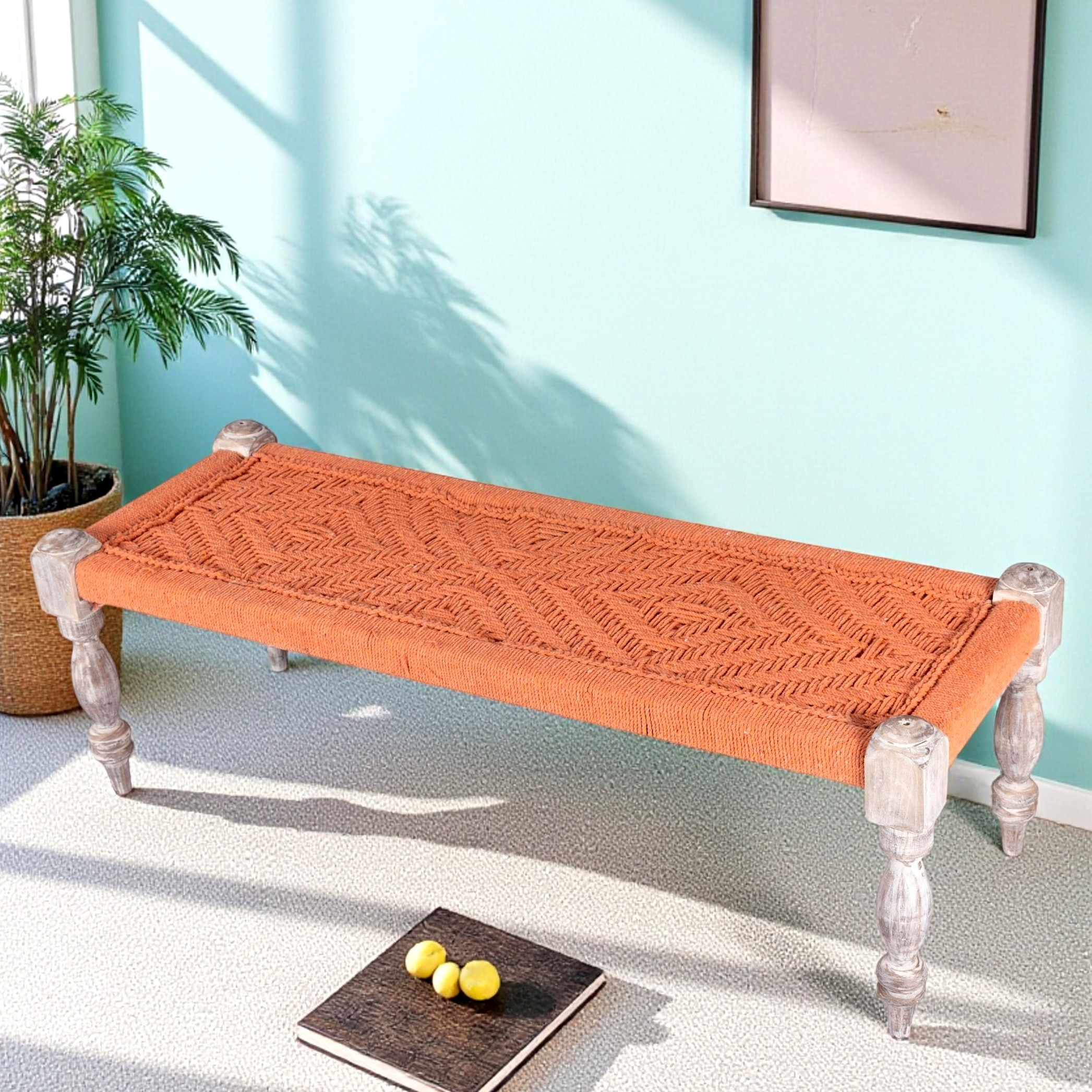 Hamilton Solid Wood Maachi Bench In Orange Canning