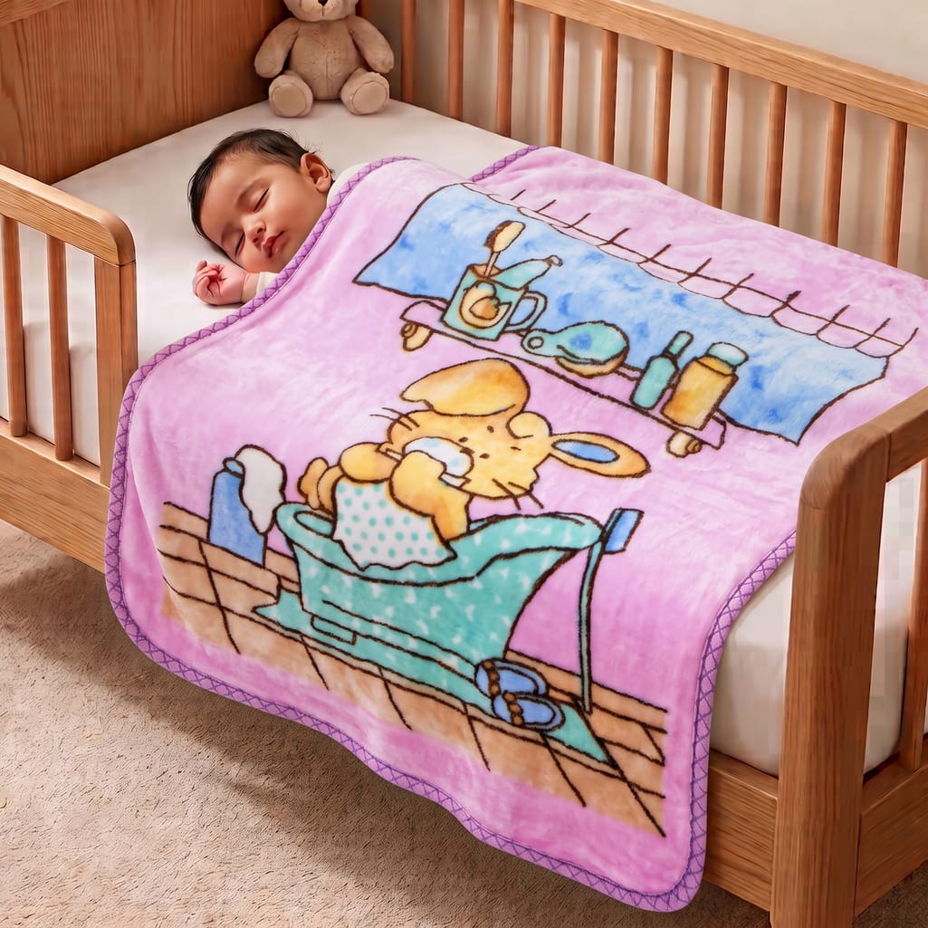 Pink Playful Print Wool Baby Blanket 110 X 70 Cms