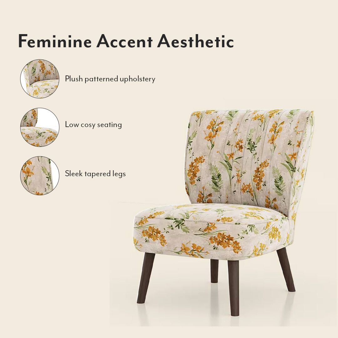 Grace Lounge Chair in Mustard Floral Colour