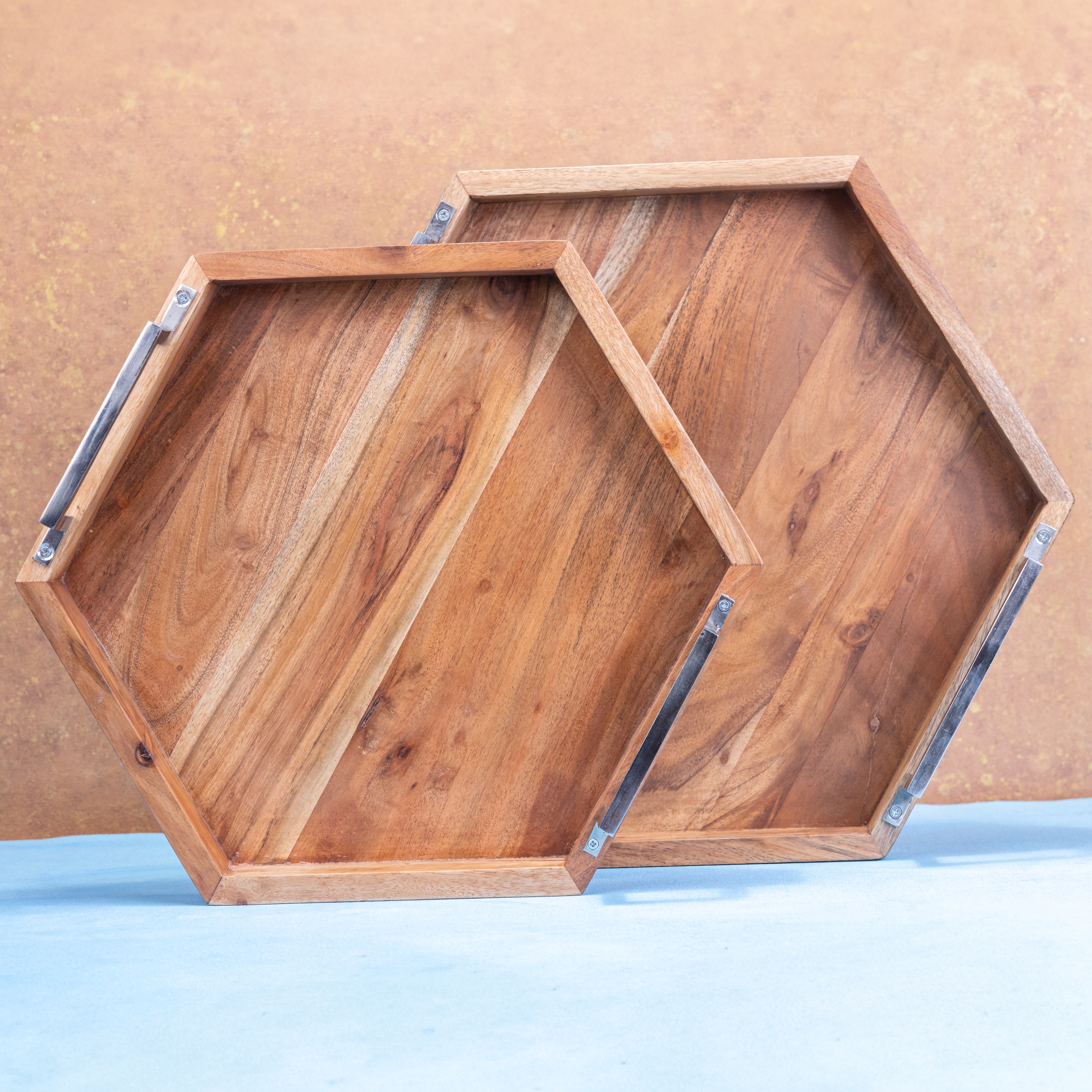 Ireka Home Utsav Wooden Serving Tray with Iron Handles – Small - Ireka Homes