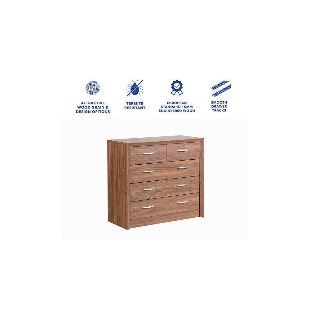 Yuko Wide Chest of 5 Drawers in Columbia Walnut Finish