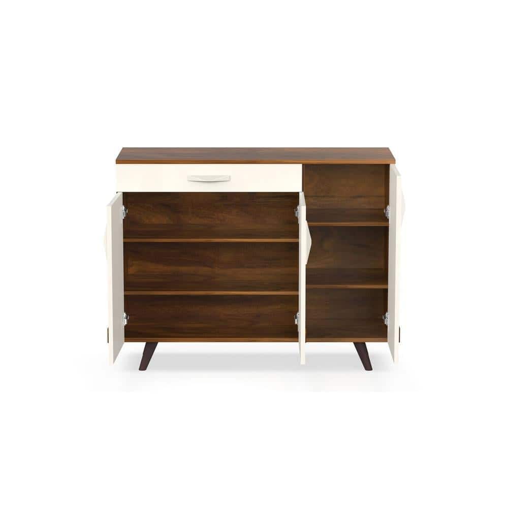 Kaspen Engineered Wood Wood Dual Tone 3 Doors Shoe Rack Cabinet Slipper Footwear Stand Organizer with Drawer can Store Up to 16 Pairs for Home (Brown Maple & Frosty)