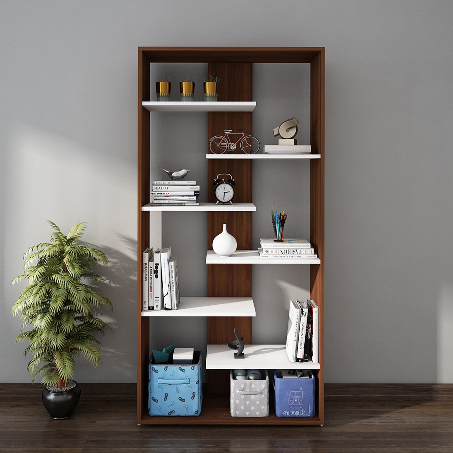 Darryl Bookcase Walnut And Frosty White - Woodbuzz