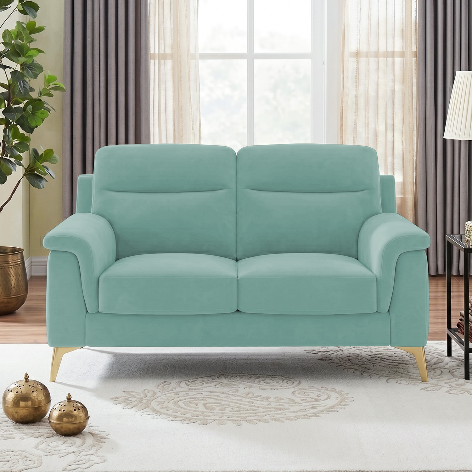 Niwara Velvet 2 Seater  sofa in Pista Green color - Home Lifestylez