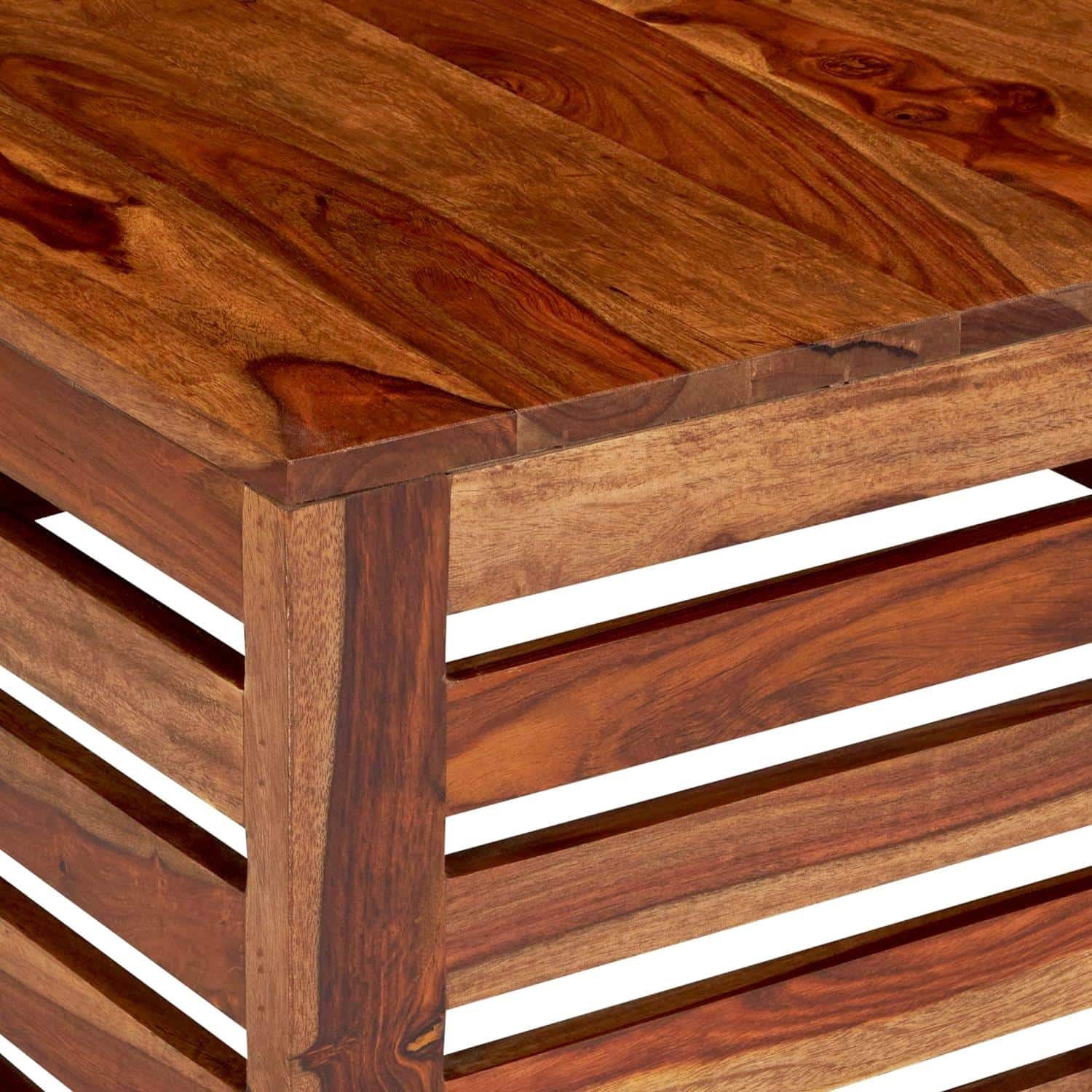 Kingsville Sheesham Wood Contemporary Square Coffee Table In Natural Teak Finish