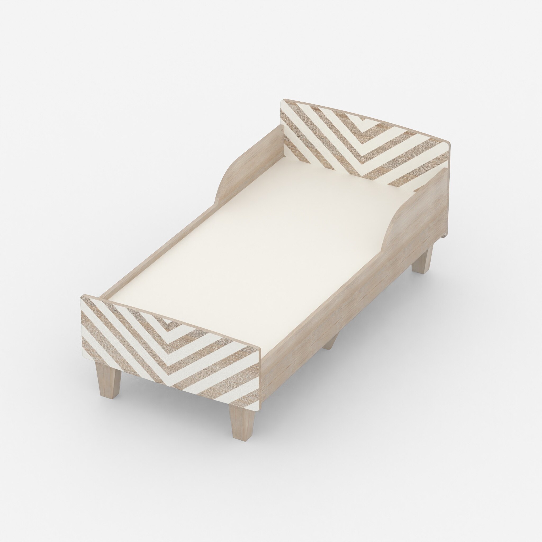 Minimalist Kids Toddler Bed in Oak and White Stripes