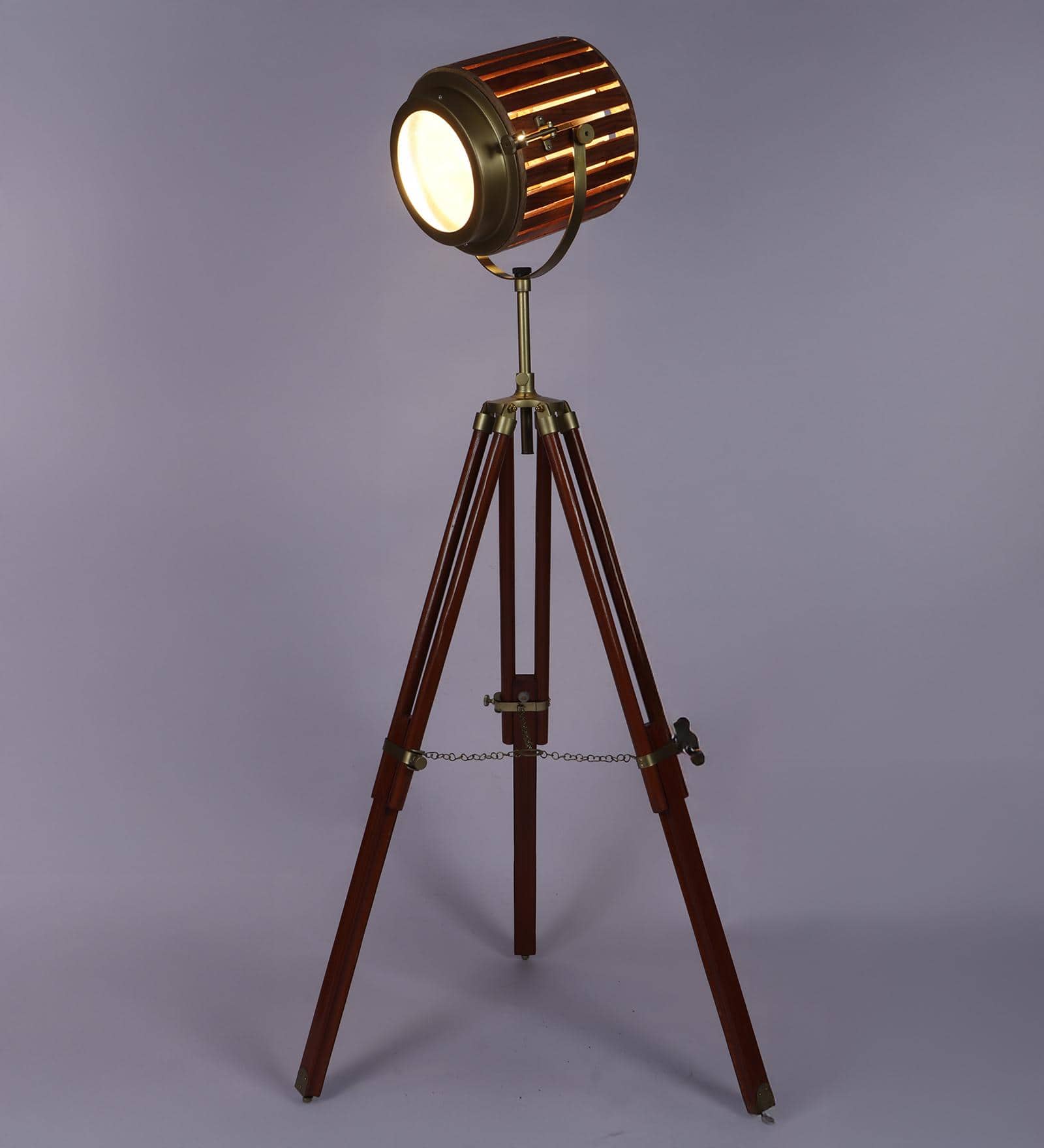 Wooden Spot Light Floor Lamp in Brown Shade