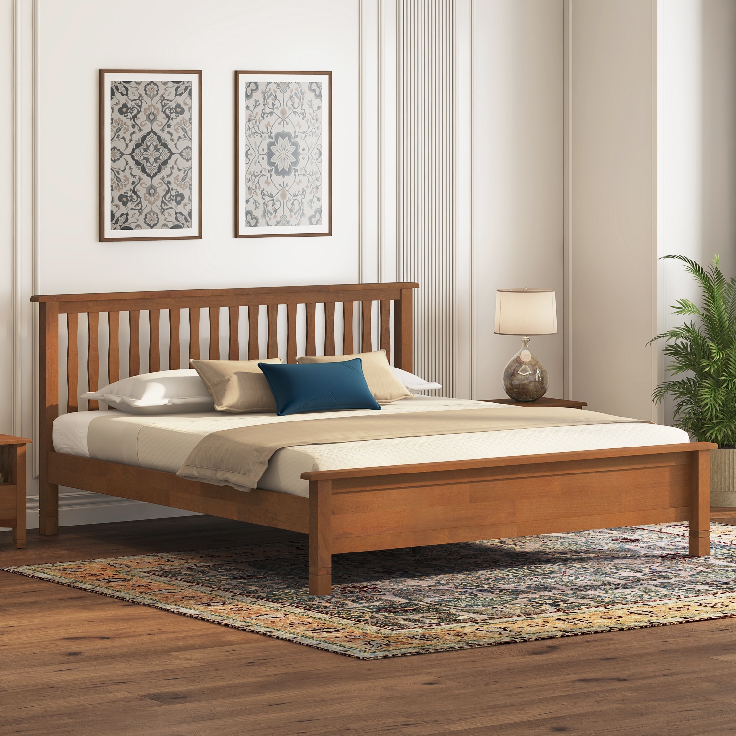 Raynor Solid Wood King Size Bed Without Storage (Amber Walnut Finish)
