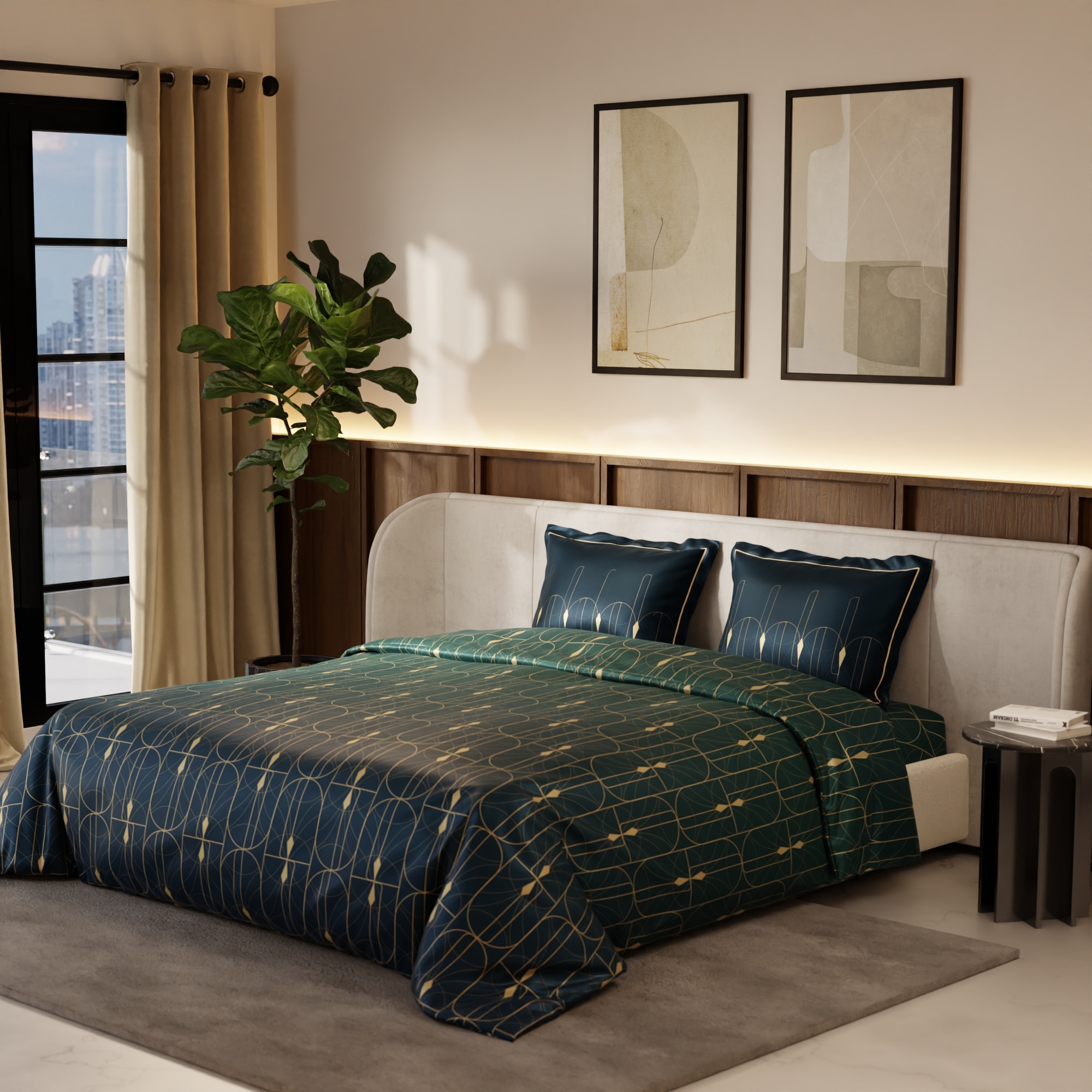 Stoa Paris Satin Comforter Set for King Size Bed 300TC Premium Bedding Aqua Carnival - Stoa Paris