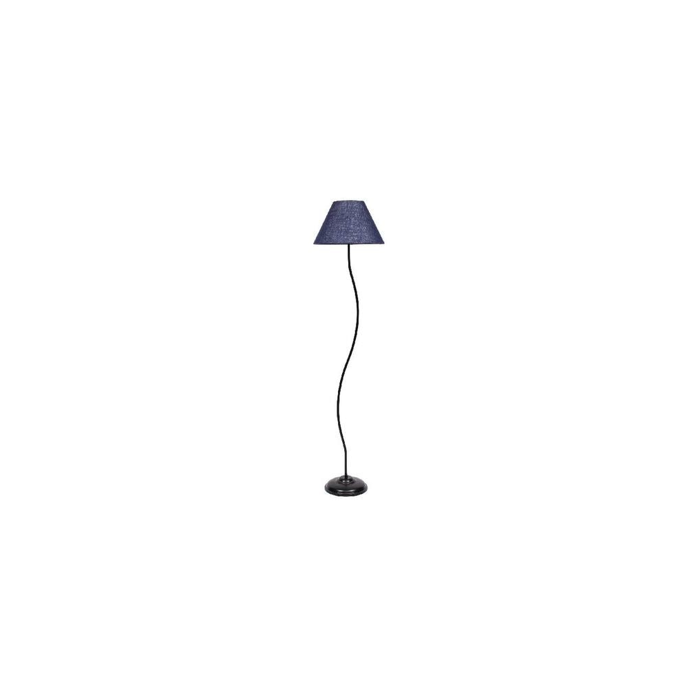 Piper Blue Natural Fiber Floor Lamp with Black Iron Base