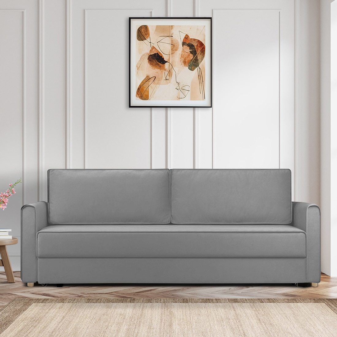 Flycon 3 Seater Pull Out Sofa cum Bed  in Grey Colour - Home Lifestylez