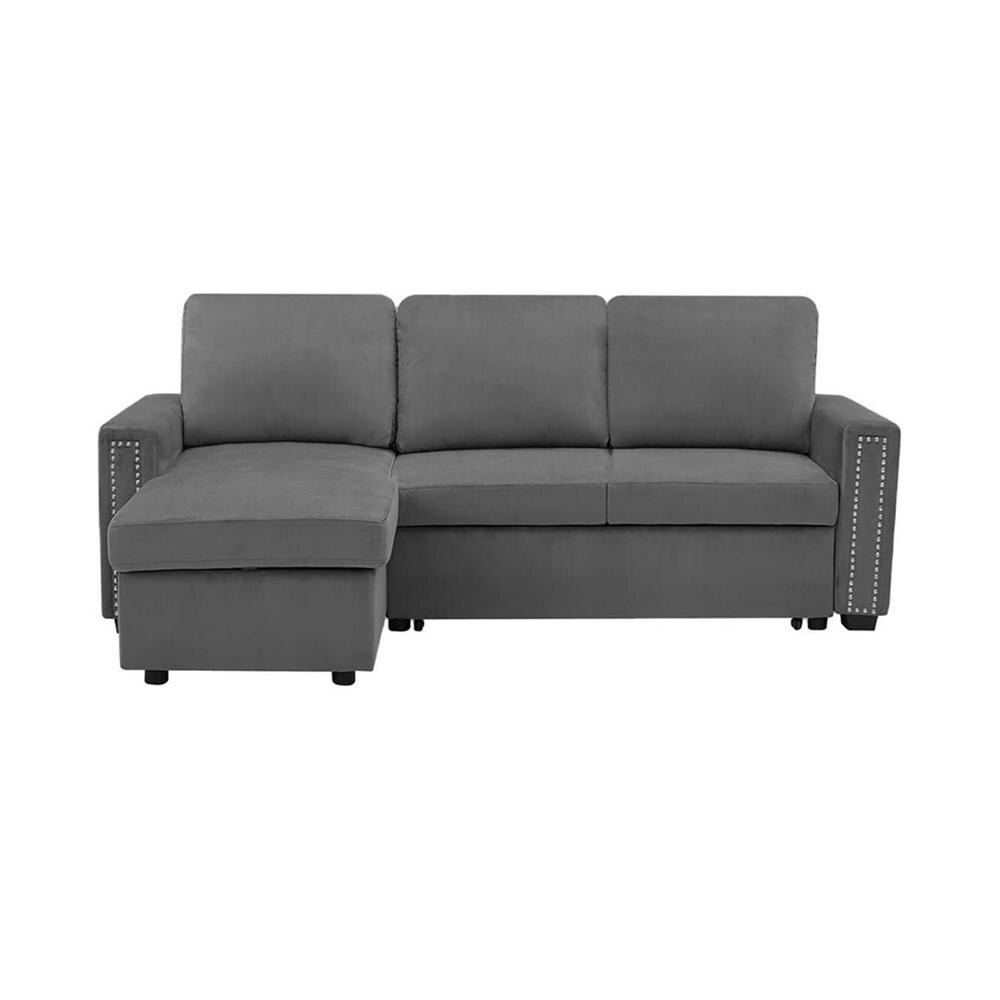 Liam Solid Wood Sofa cum Bed in Dark Grey