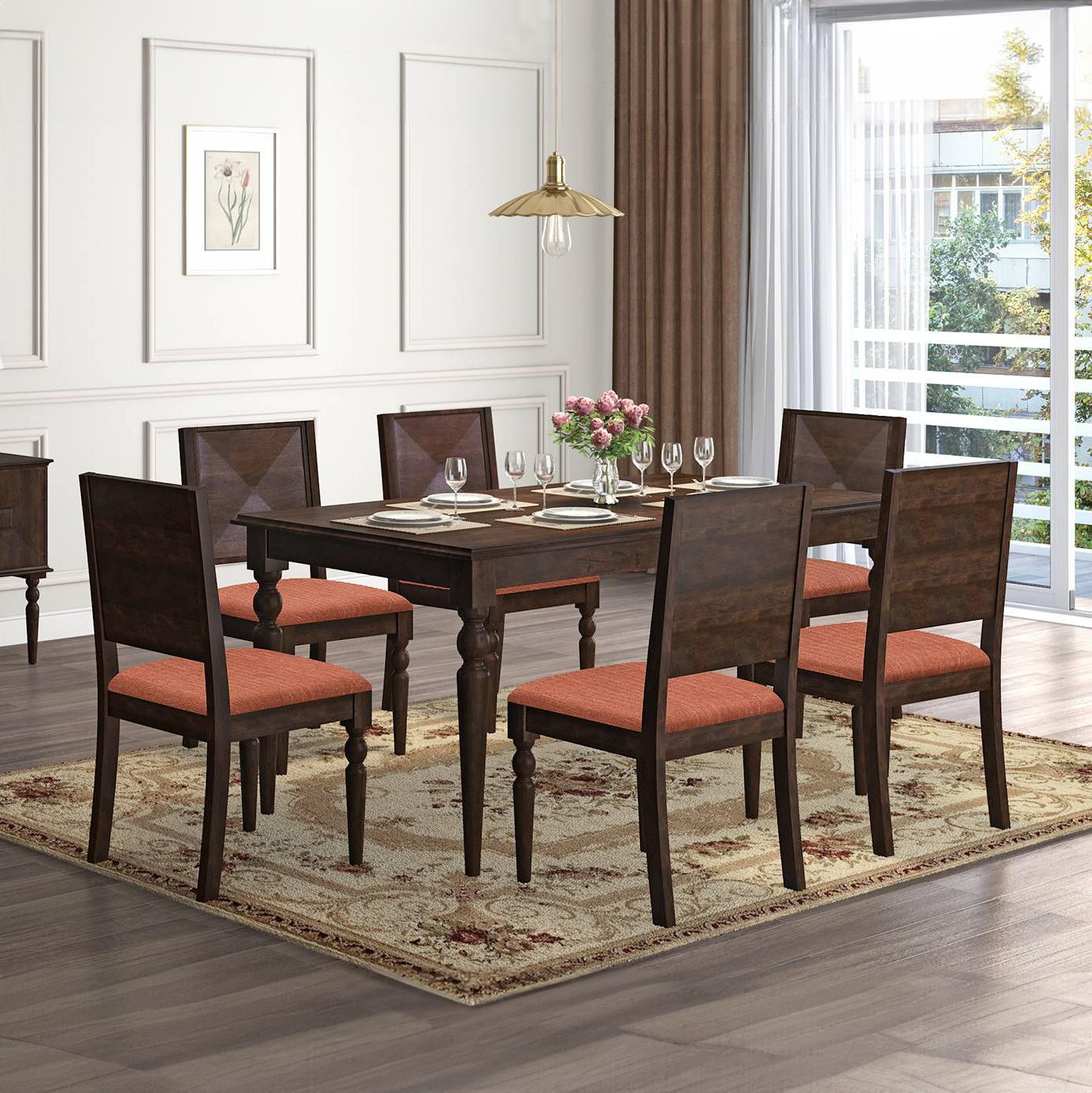 Mirasa Solid Wood Dining Chair Set Of 2 In Mango Walnut Finish With Lava Fabric Colour