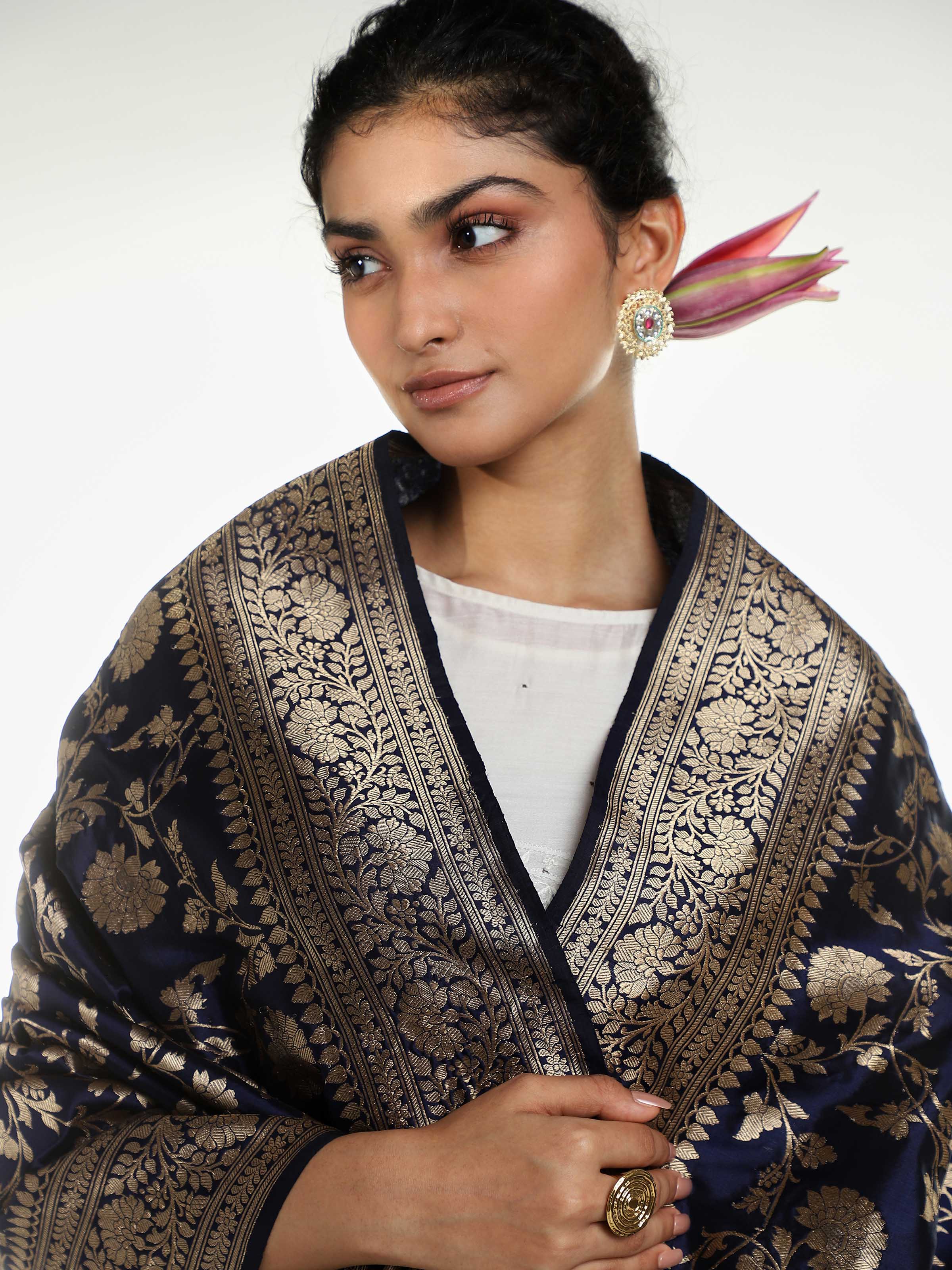 Teal cotton Phad block printed long kurta with traditional folk print