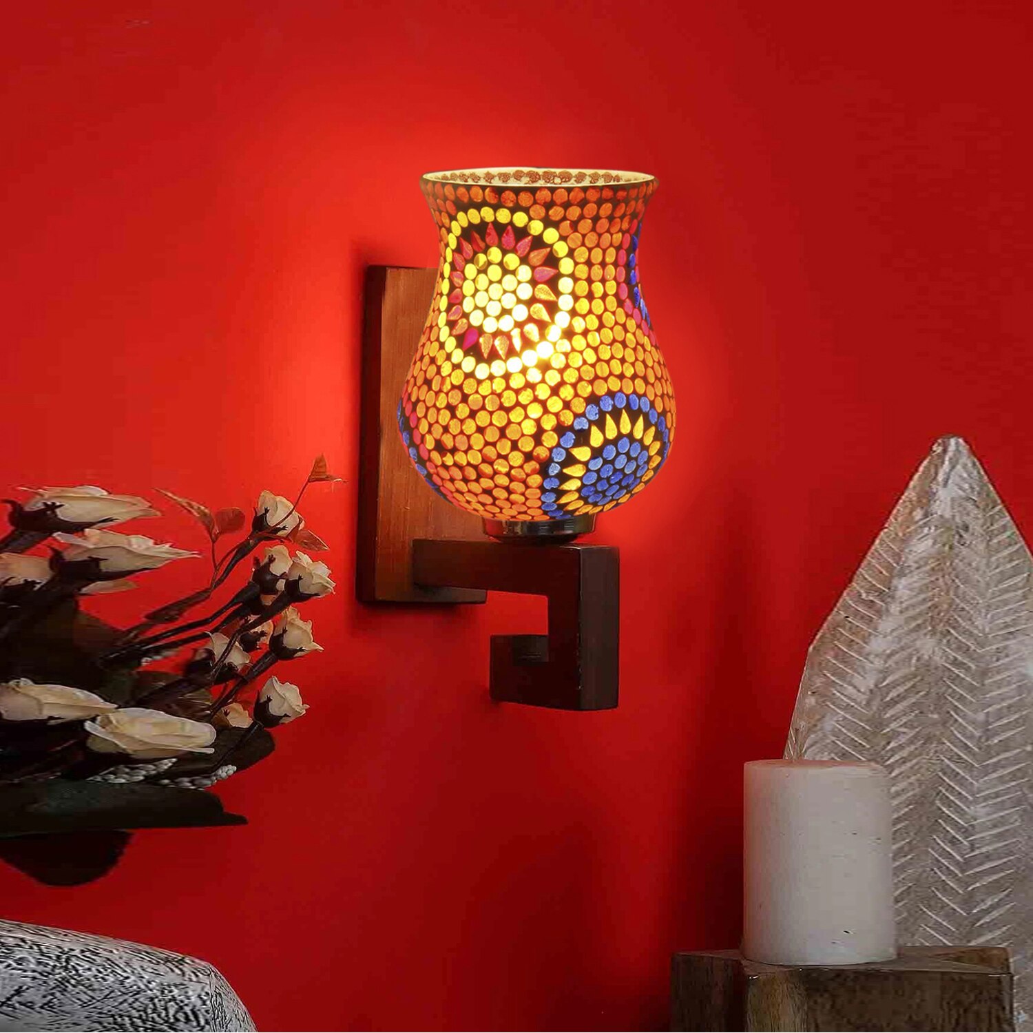 Devansh Solid Wood Electric Wall Light in Multi Colour with Multi Shade Count of 1 Light - Devansh
