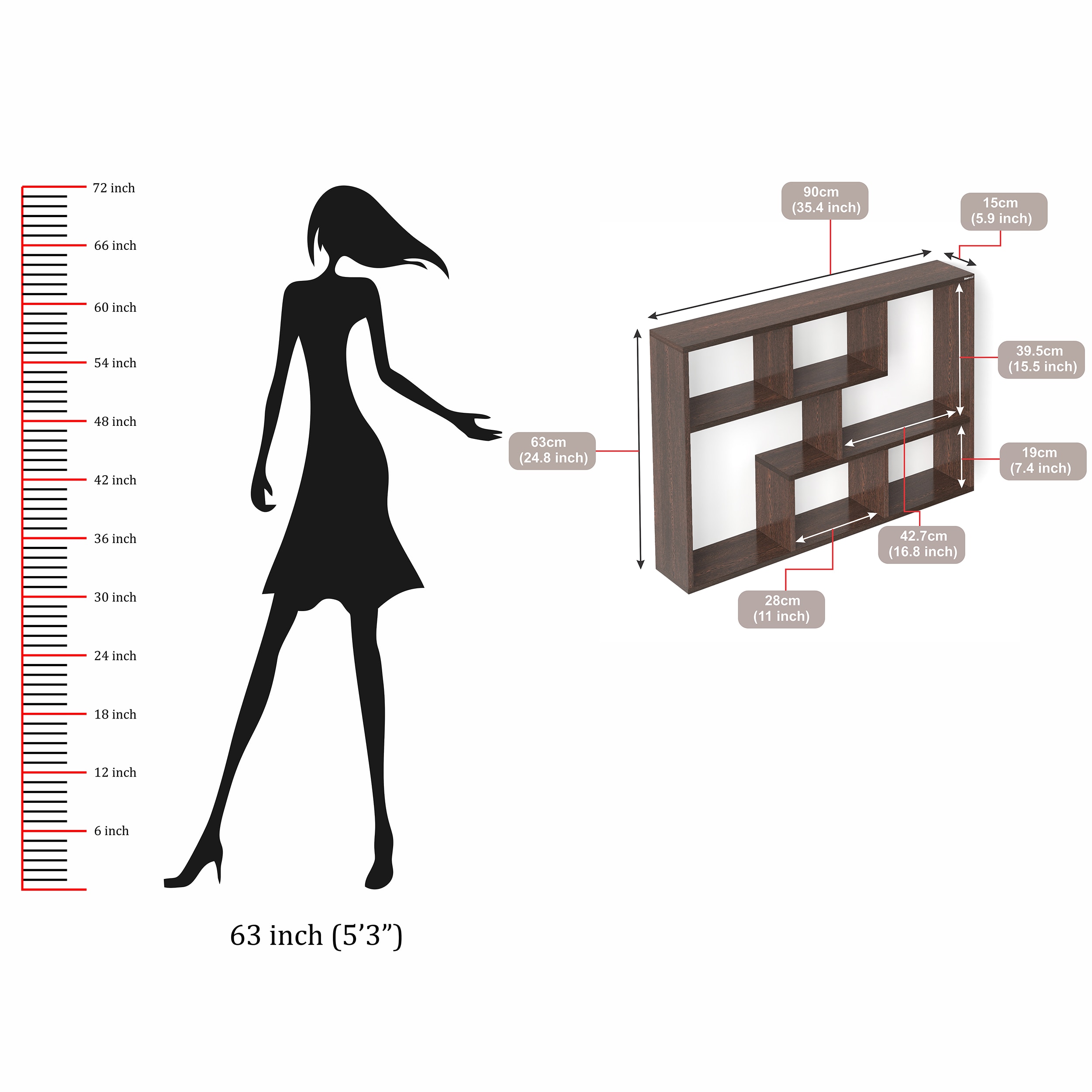 BLUEWUD Xude Engineered Wood Wall Mount Wall Shelf, Display Rack (Wenge)
