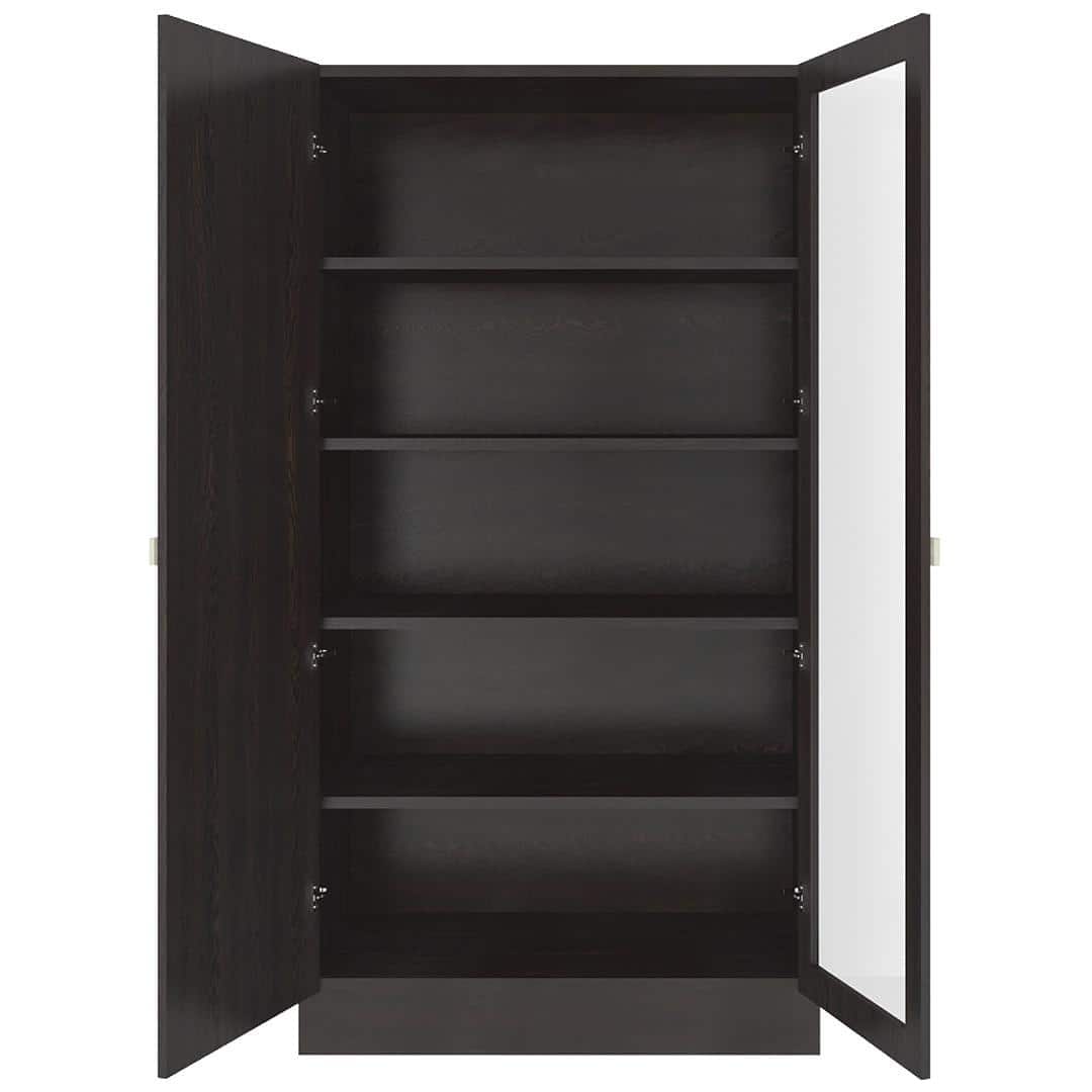 Celestia Double Door Bookshelf cum Crockery Cabinet with Toughened Glass in Antique Ebony Colour