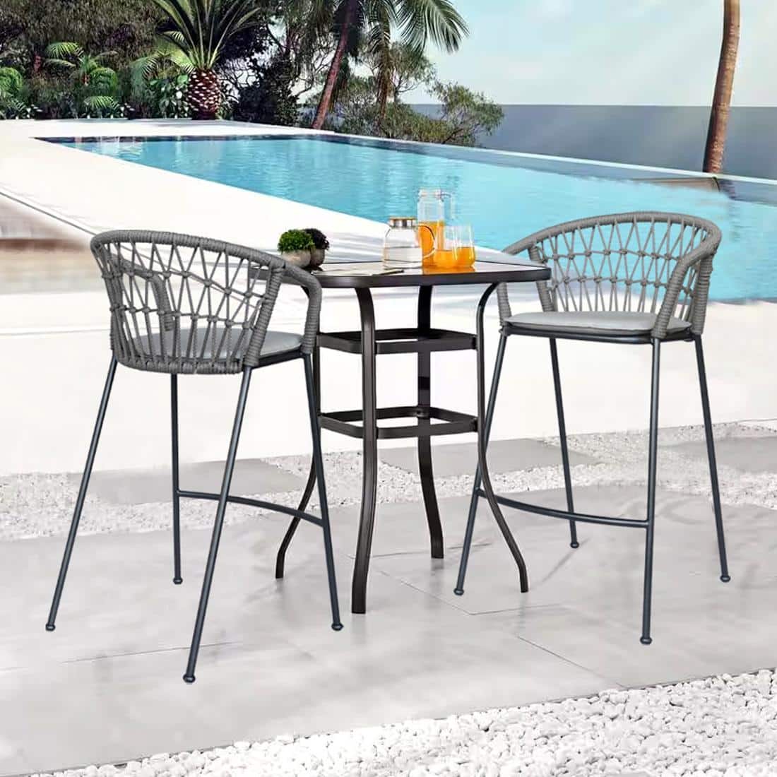 Jordan Bar Stool Weaving Gun Metal in Grey