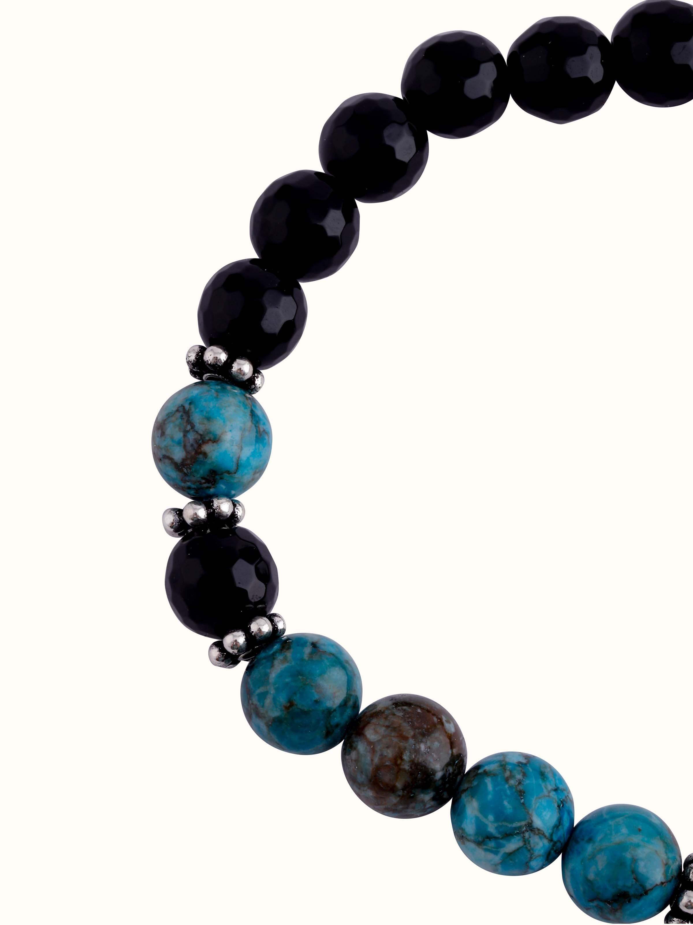 Black Onyx & Turquoise Silver Bracelet