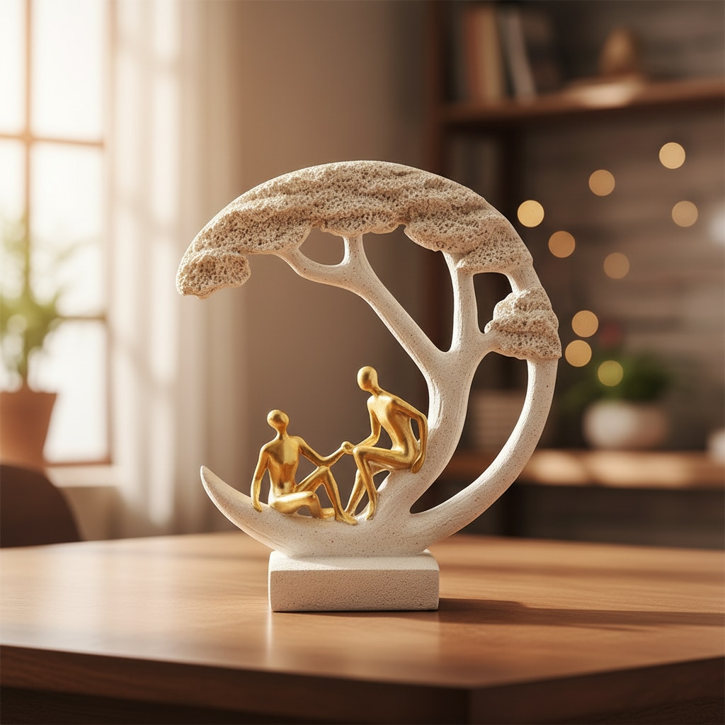 Family Tree Showpiece with Golden Figurines Modern Decorative Sculpture - Elare