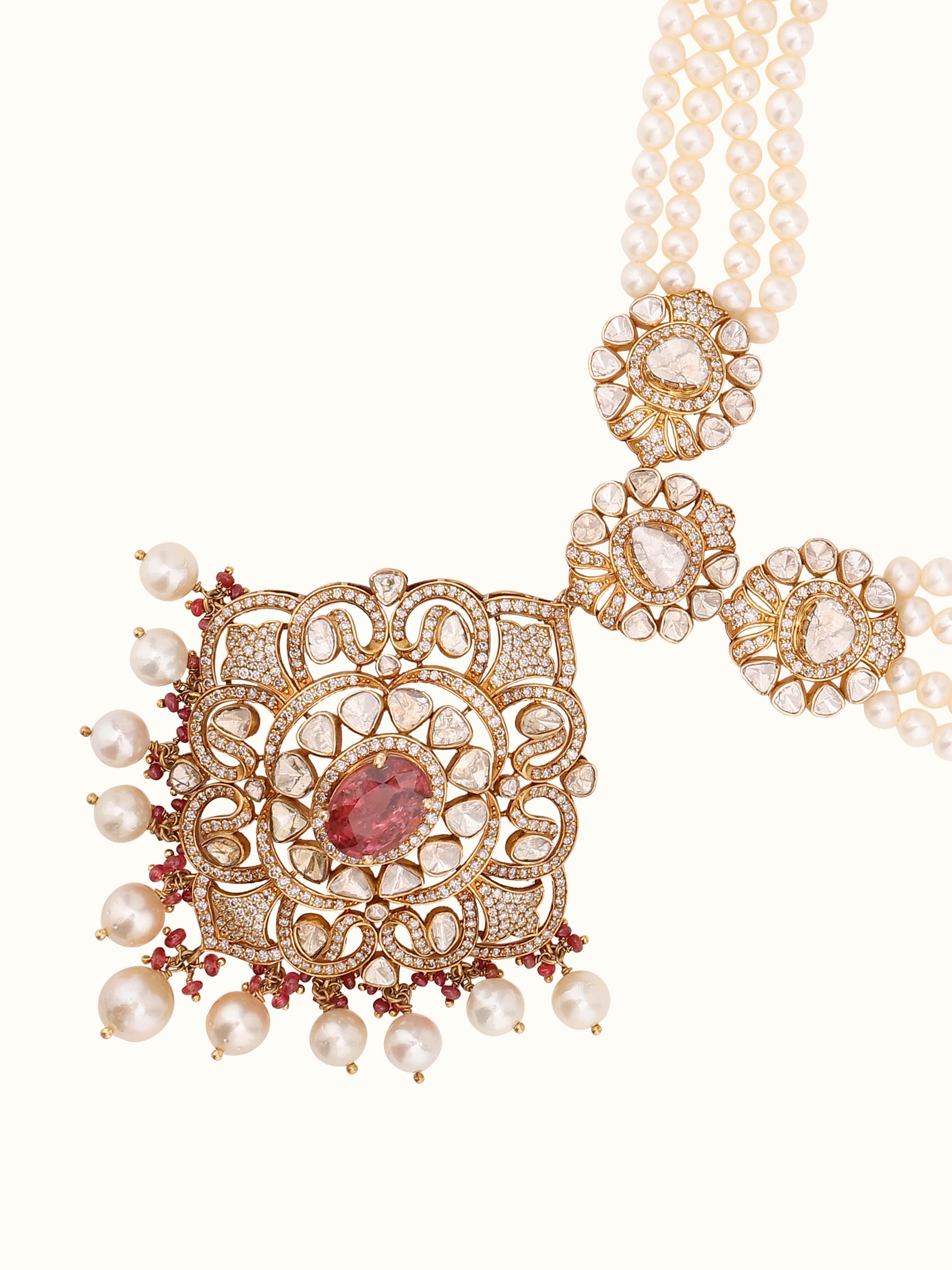 On-body view of Dank Polki 18 Carat Gold Long Necklace