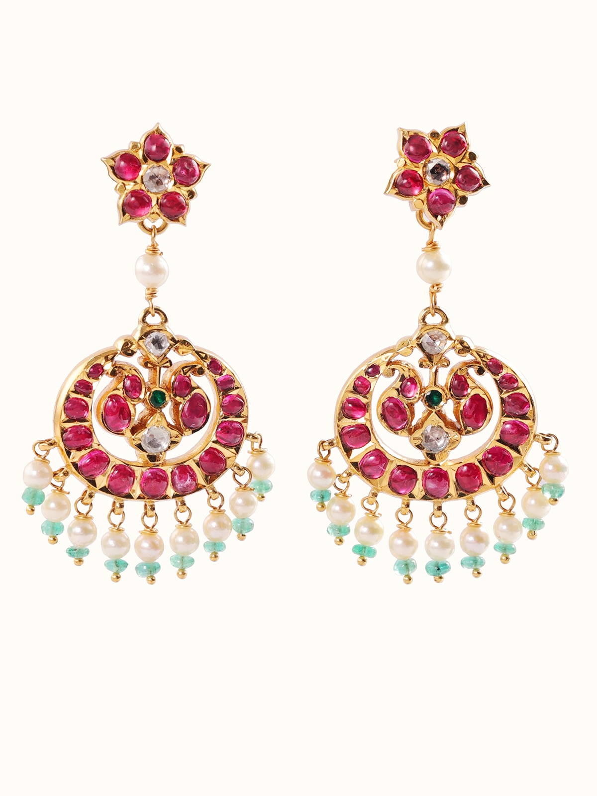 Front view of Kundala Velai 22 Karat Gold Drop Earrings showcasing their elegant gold design and intricate detailing
